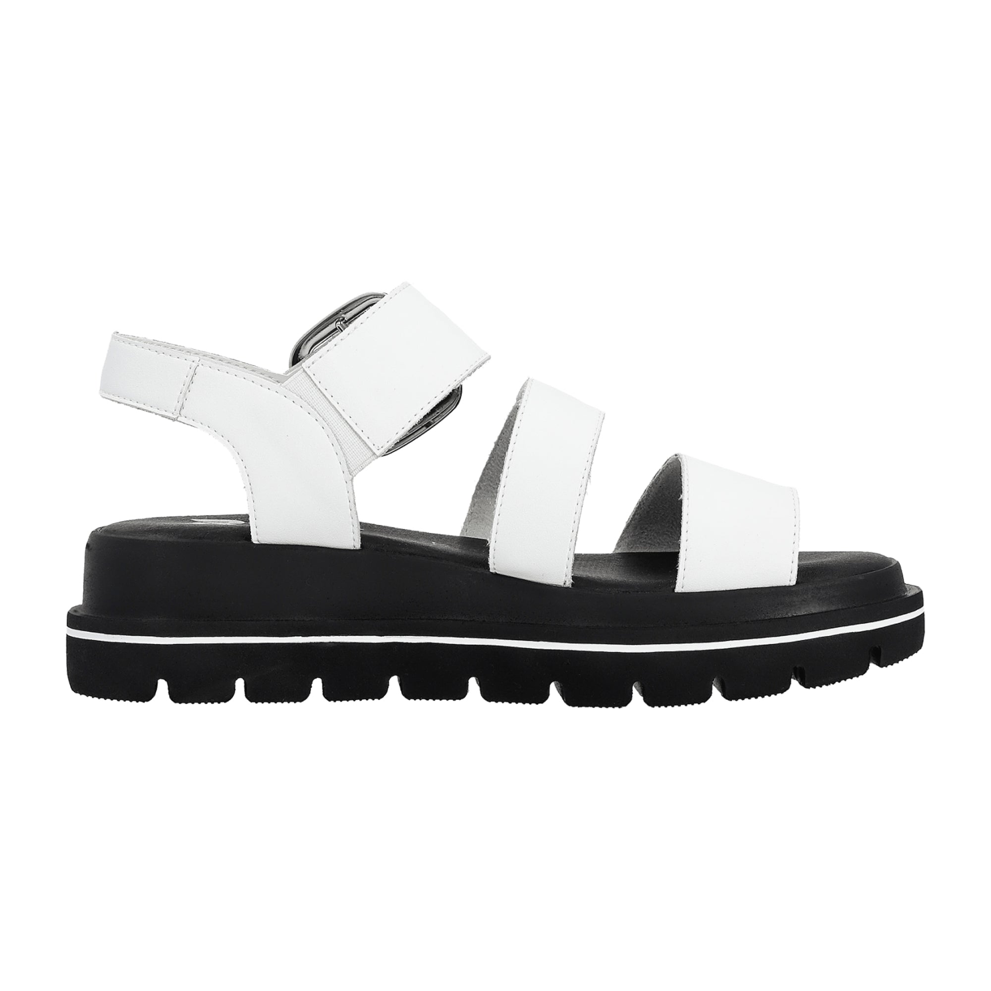 Rieker Women's White Leather Sandals with Wedge Heel and Velcro Strap