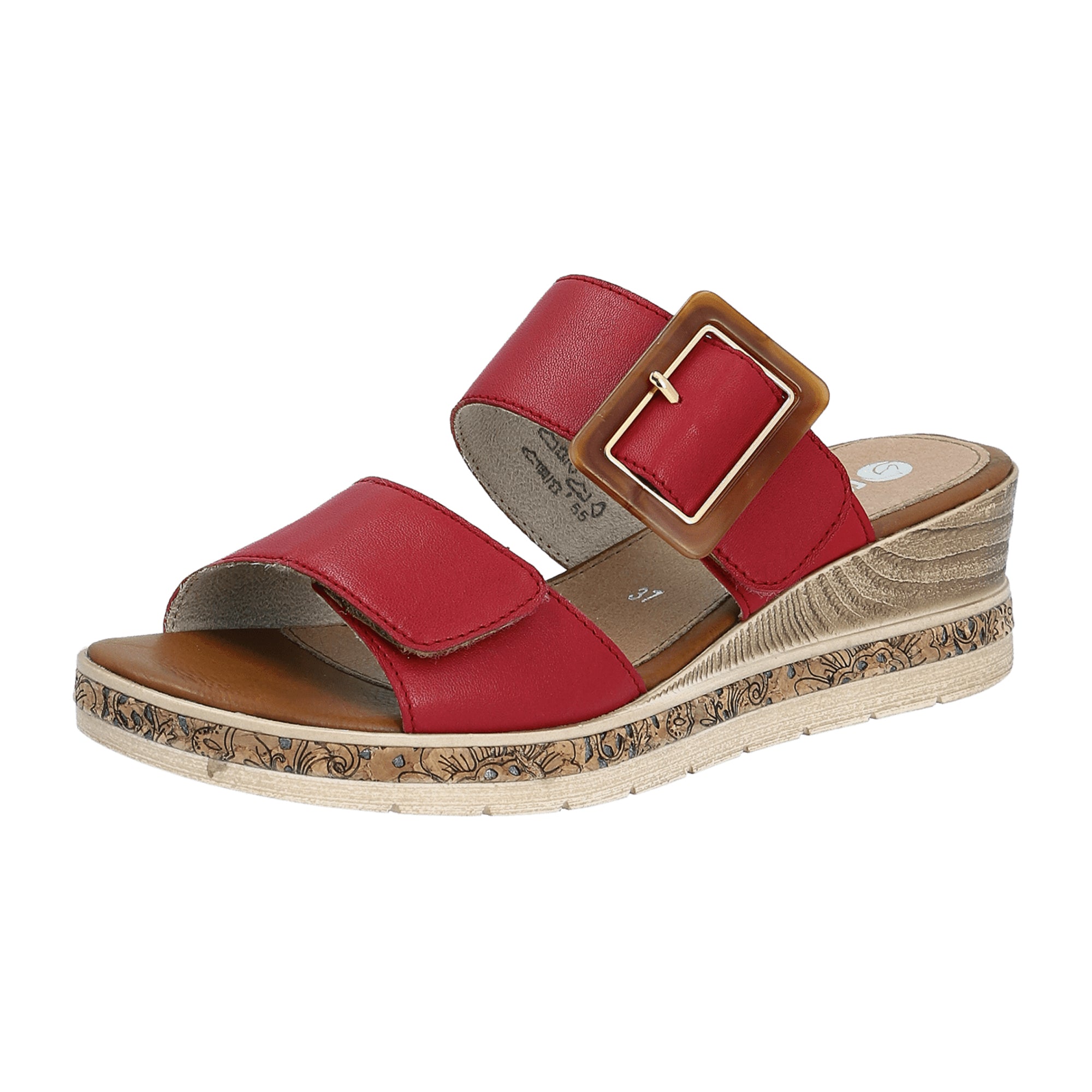 Red Remonte Women's Sandals with Wedge Heel and Leather Upper