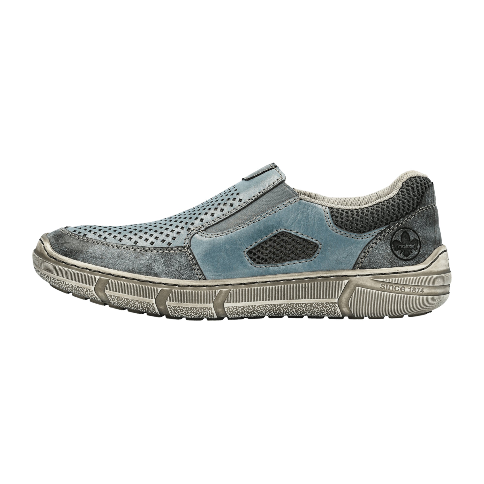 Rieker FSK Men's Blue Slip-On Loafers with Flat Heel and Synthetic Leather - Bartel-Shop