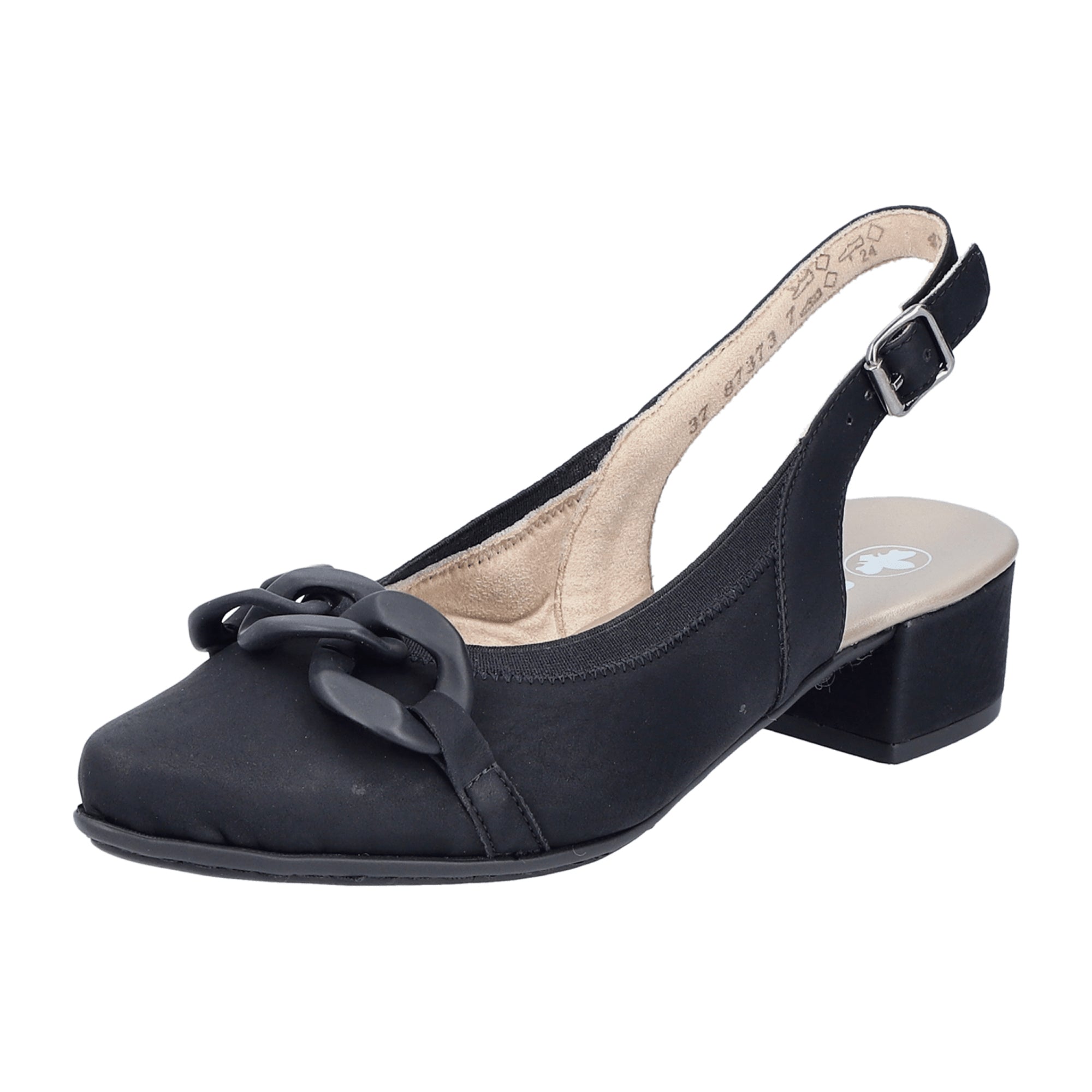 Rieker 47068 Black Women's Shoes with Block Heel and Faux Leather Upper