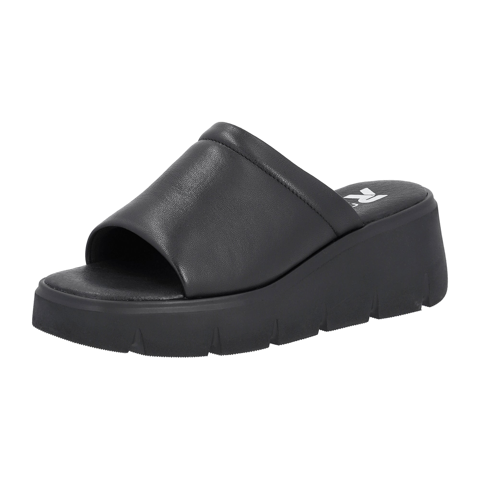 Rieker Women's Black Slip-On Shoes with Wedge Heel and Open Toe