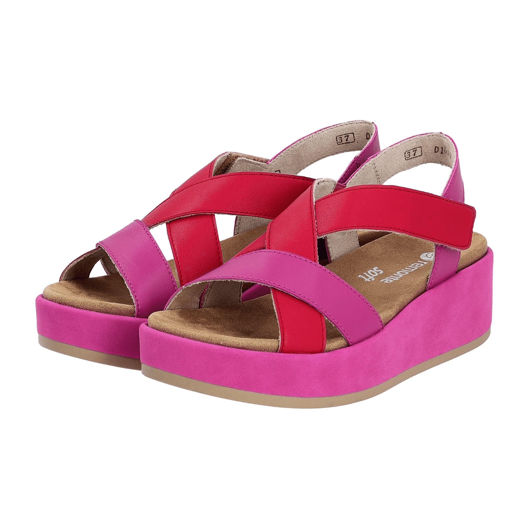 Remonte Women's Pink Leather Shoes with 3.5cm Platform Heel