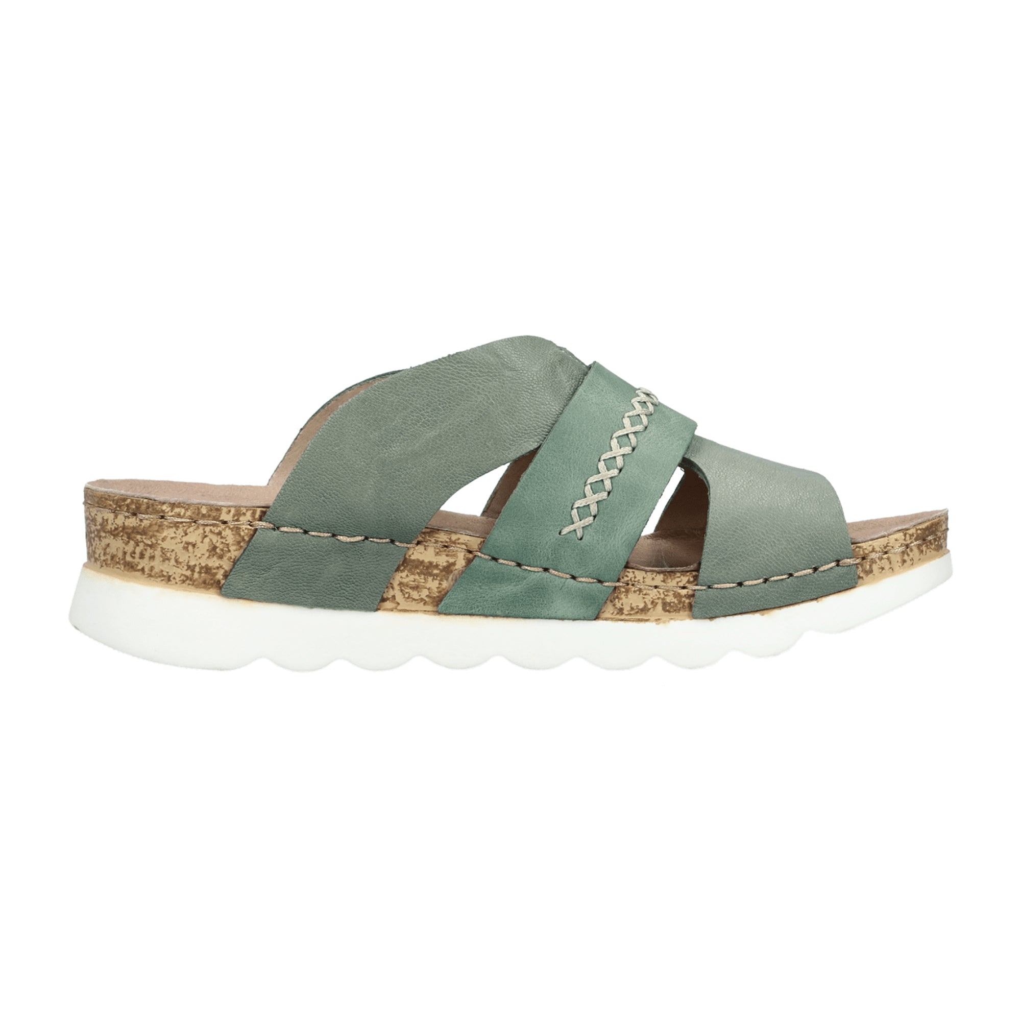 Rieker Women's Green Leather Shoes Model 64469 Comfortable Flat Heel