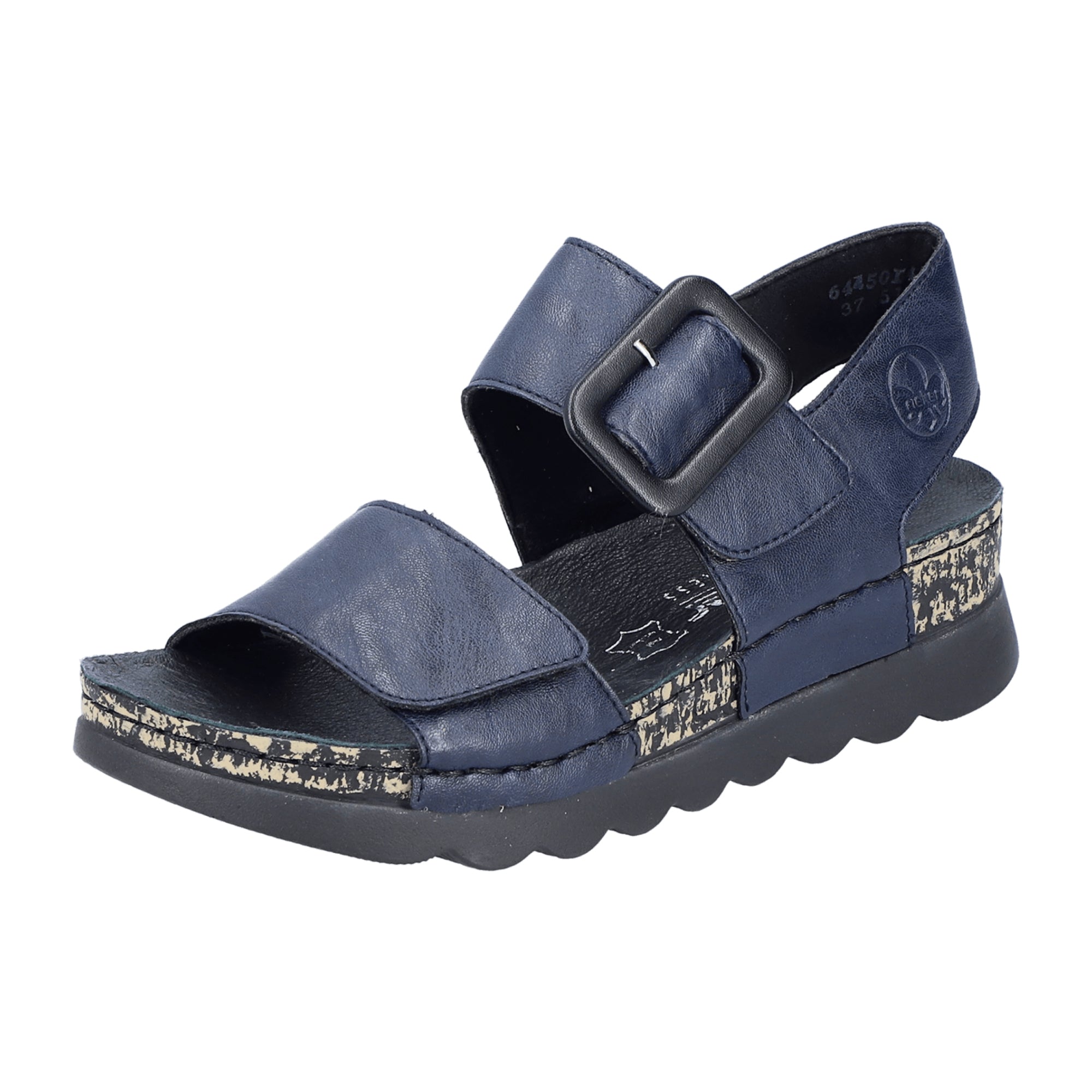 Rieker Blue Women's Shoes with Velcro Strap and Low Heel