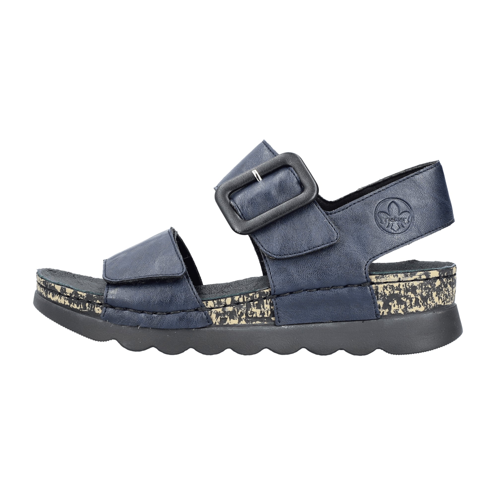 Rieker Blue Women's Shoes with Velcro Strap and Low Heel