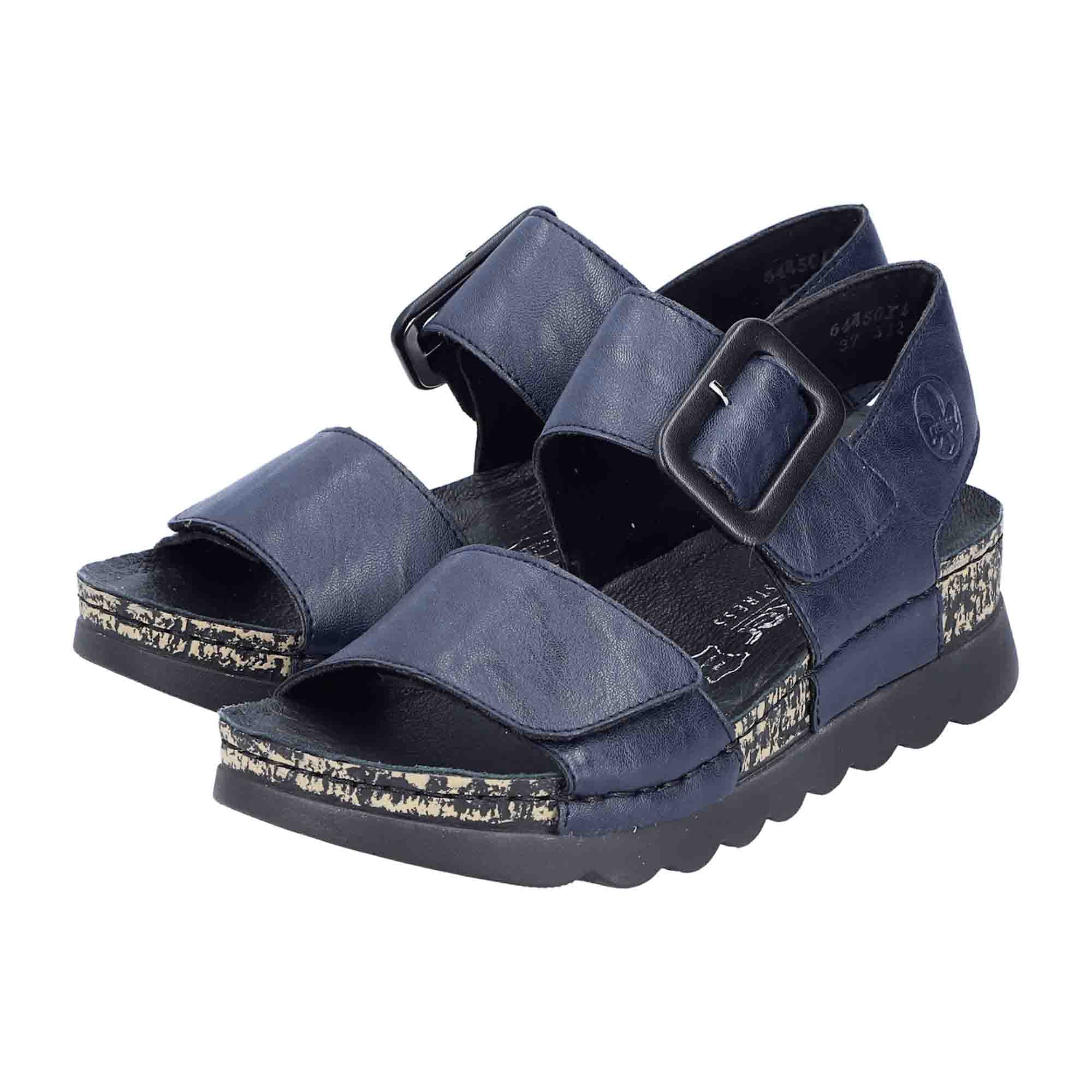 Rieker Blue Women's Shoes with Velcro Strap and Low Heel
