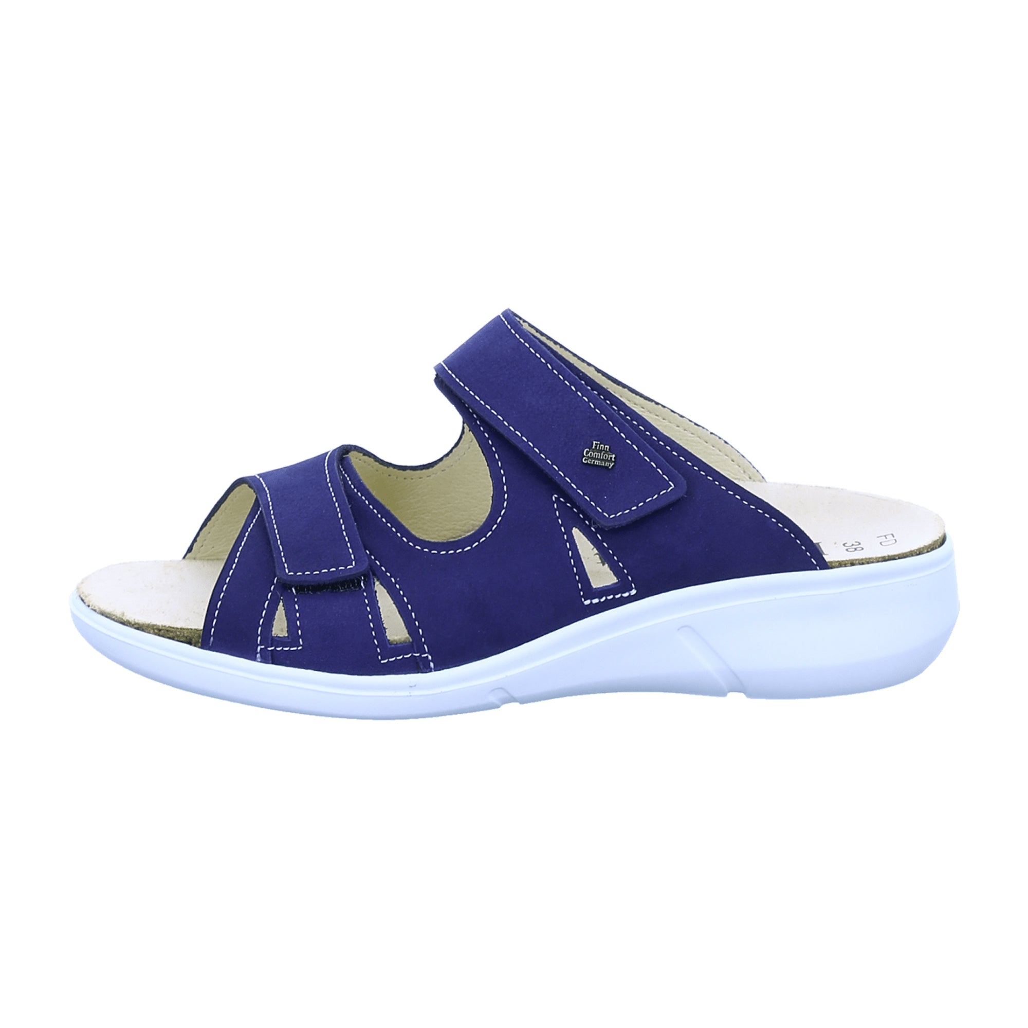 Finn Comfort Palau Women's Sandals - Blue Leather Slide Sandals with Adjustable Straps and Comfort Footbed