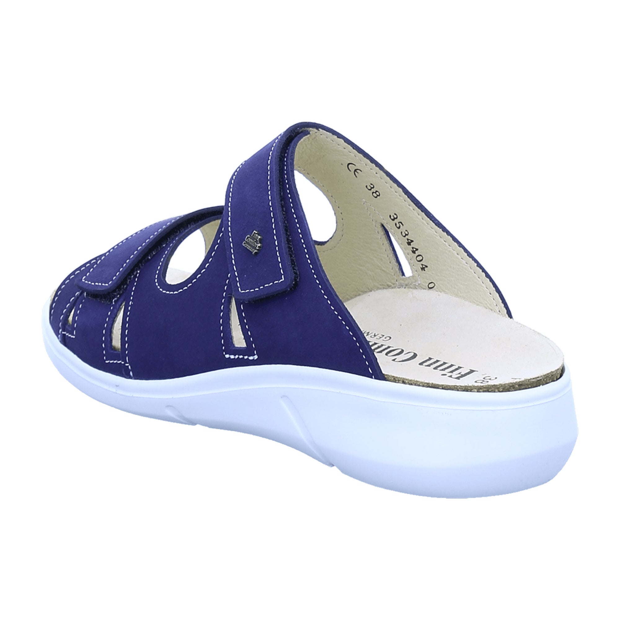 Finn Comfort Palau Women's Sandals - Blue Leather Slide Sandals with Adjustable Straps and Comfort Footbed