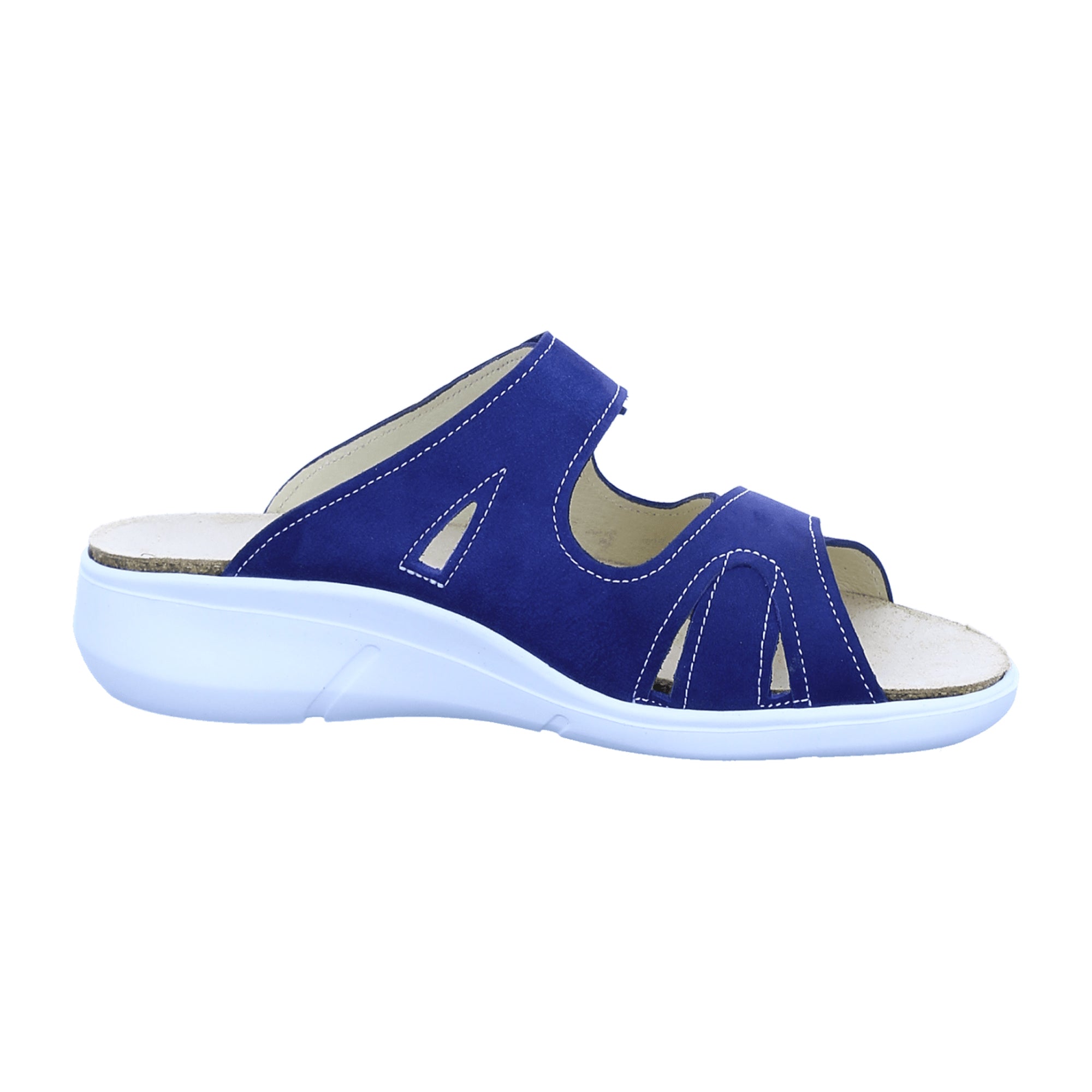 Finn Comfort Palau Women's Sandals - Blue Leather Slide Sandals with Adjustable Straps and Comfort Footbed