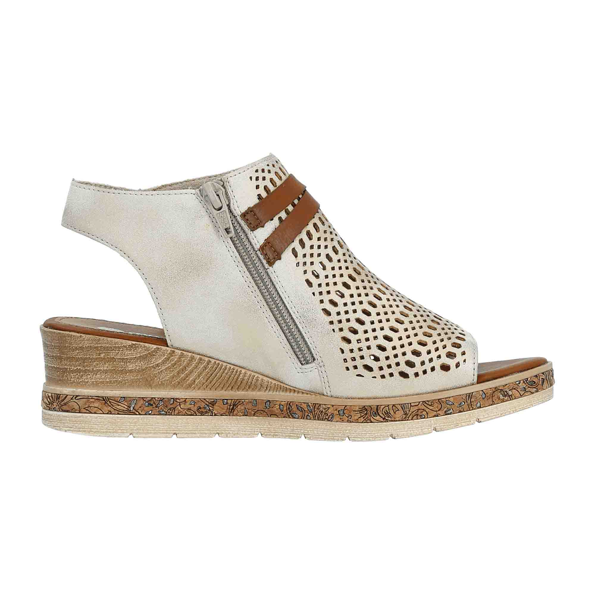 Remonte Beige Wedge Sandals for Women D3075-60 Faux Leather and Textile