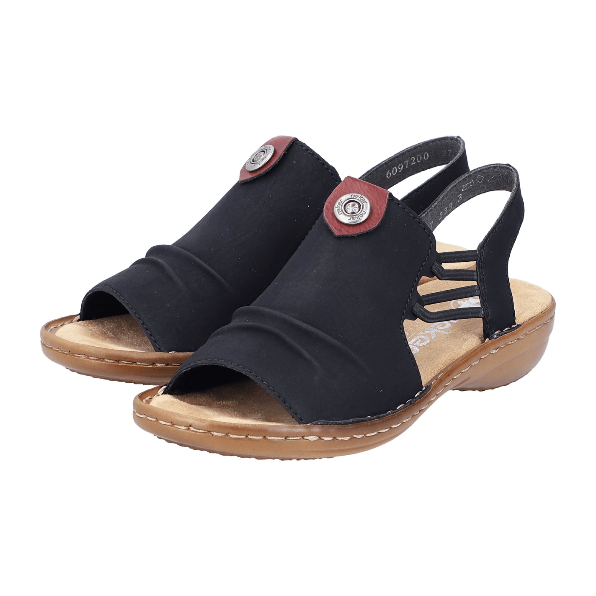 Rieker 60872 Black Women's Sandals Flat Heel Synthetic Upper and Sole