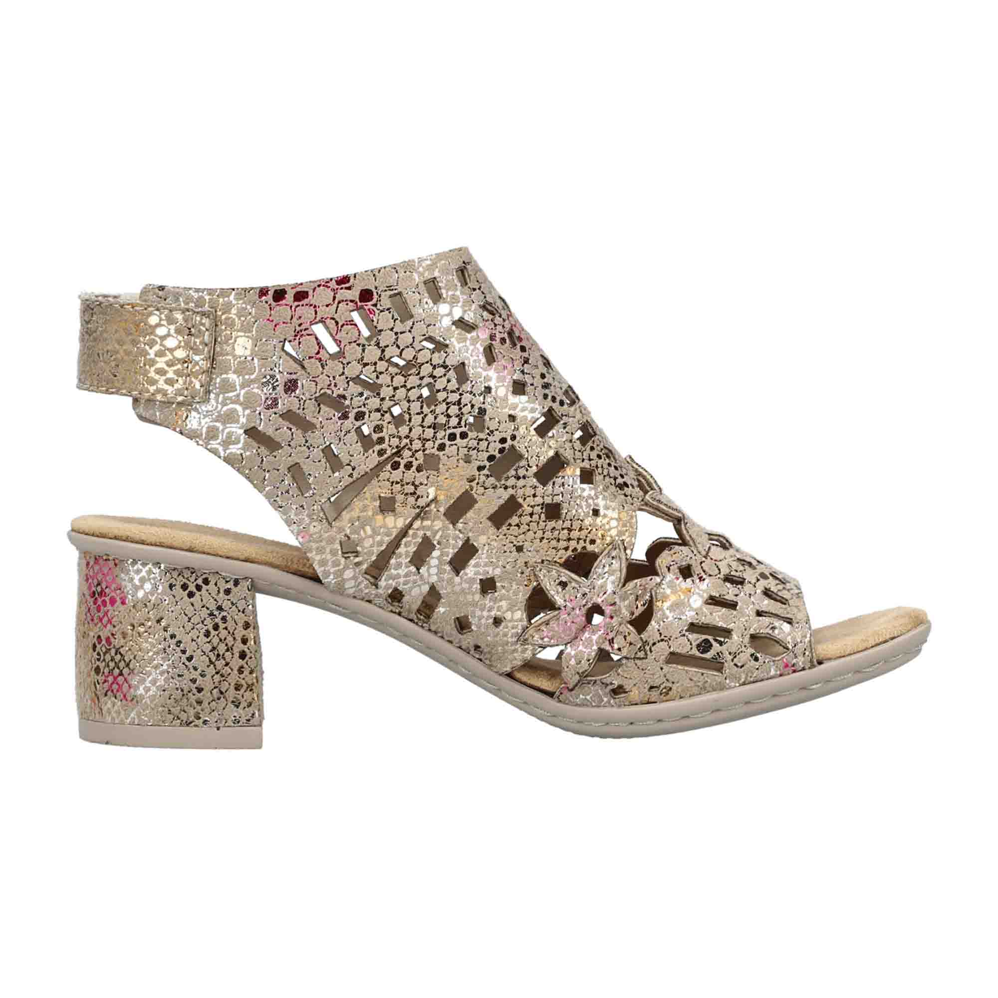 Rieker Women's Colorful Sandals Gold Block Heel Synthetic Upper Size 64780-90