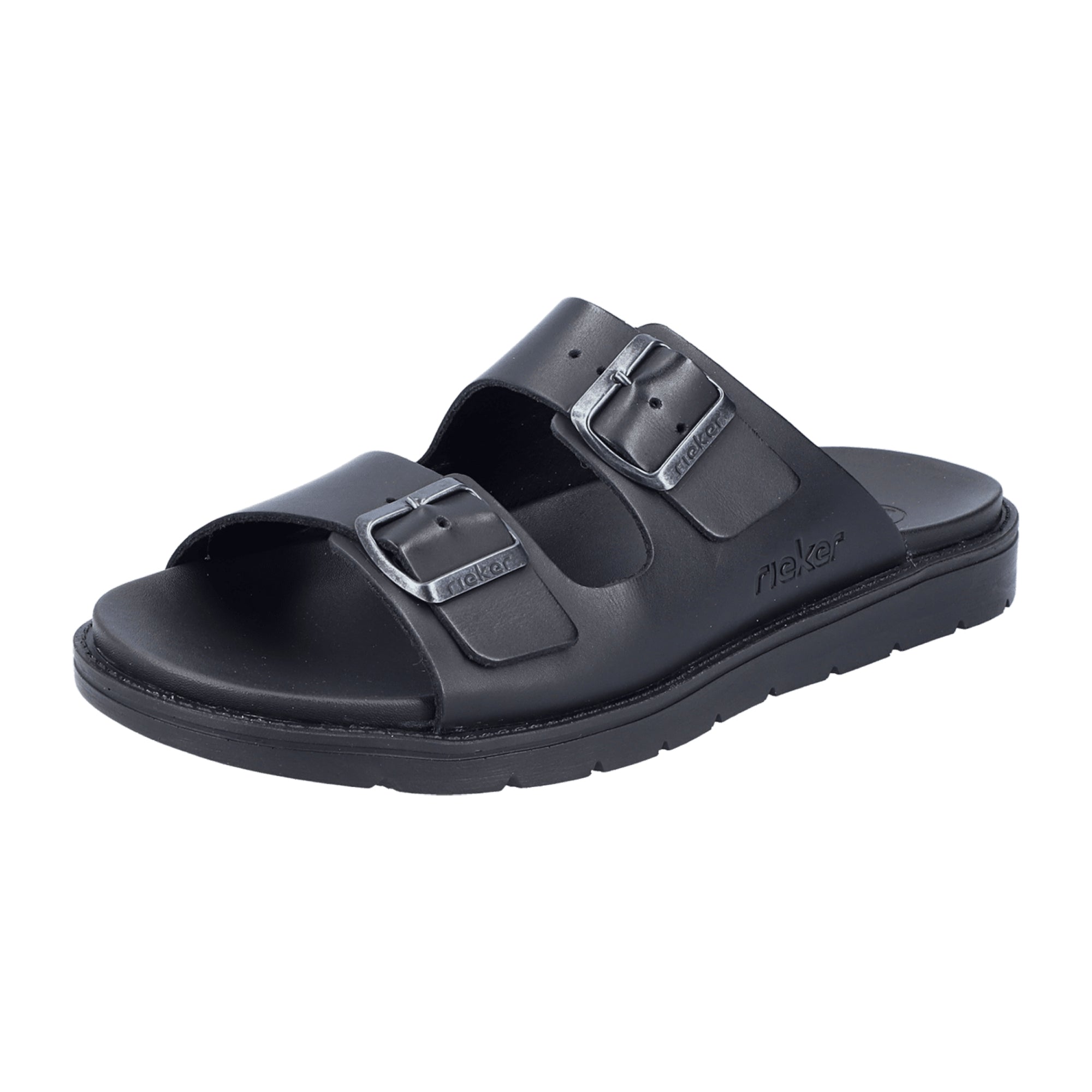 Rieker Men's Black Leather Sandals with Velcro Strap and Cushioned Sole