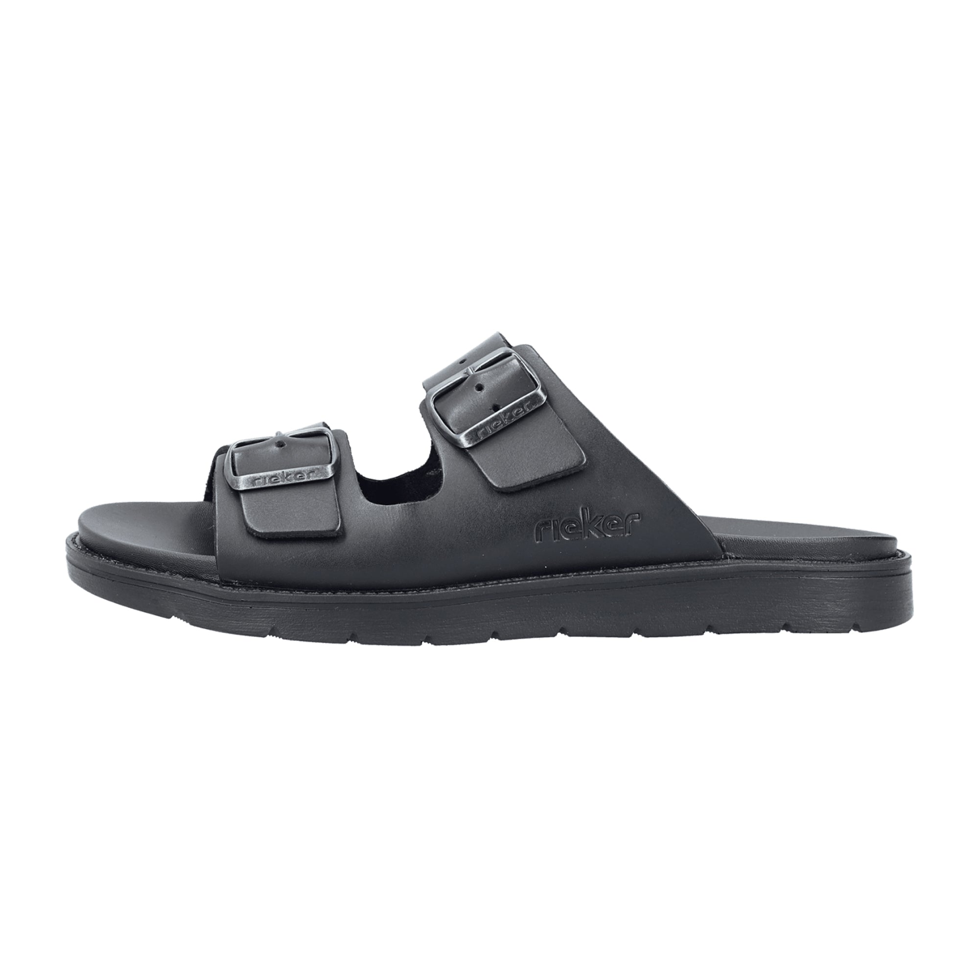 Rieker Men's Black Leather Sandals with Velcro Strap and Cushioned Sole