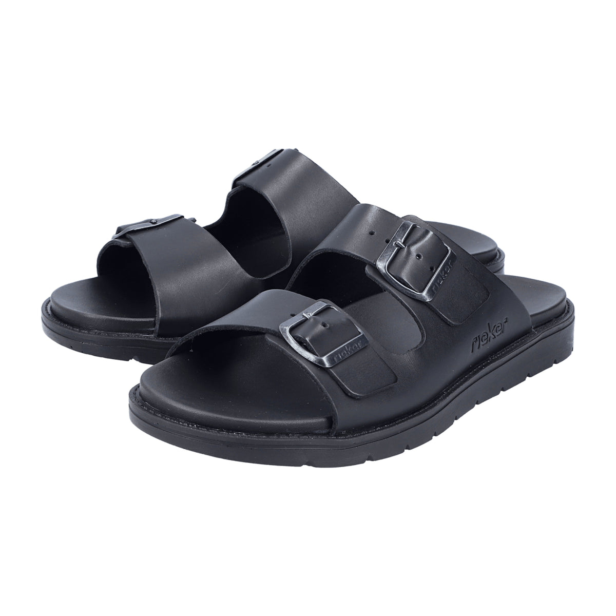 Rieker Men's Black Leather Sandals with Velcro Strap and Cushioned Sole - Bartel-Shop
