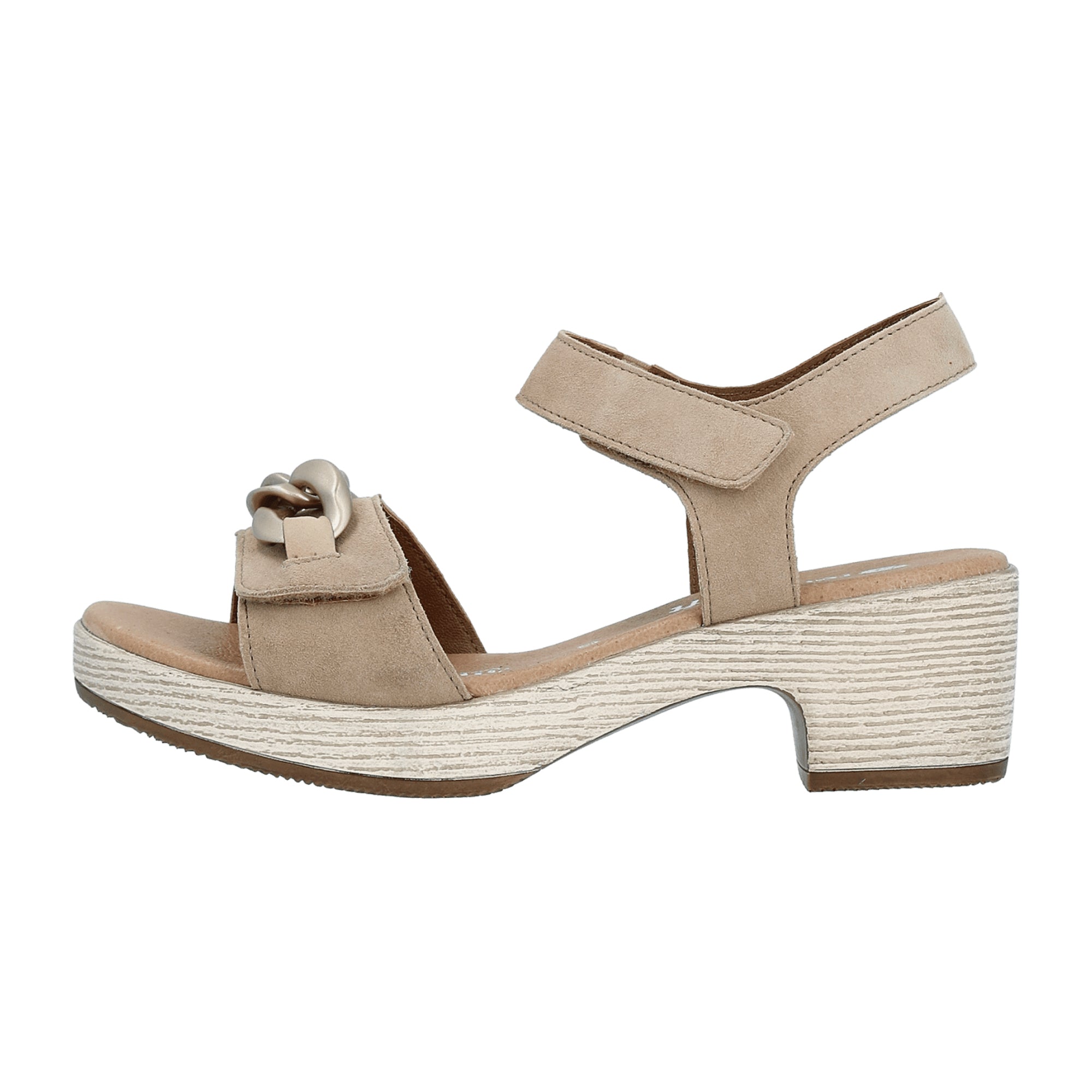 Remonte Women's Beige Leather Shoes with Block Heel and Velcro Closure