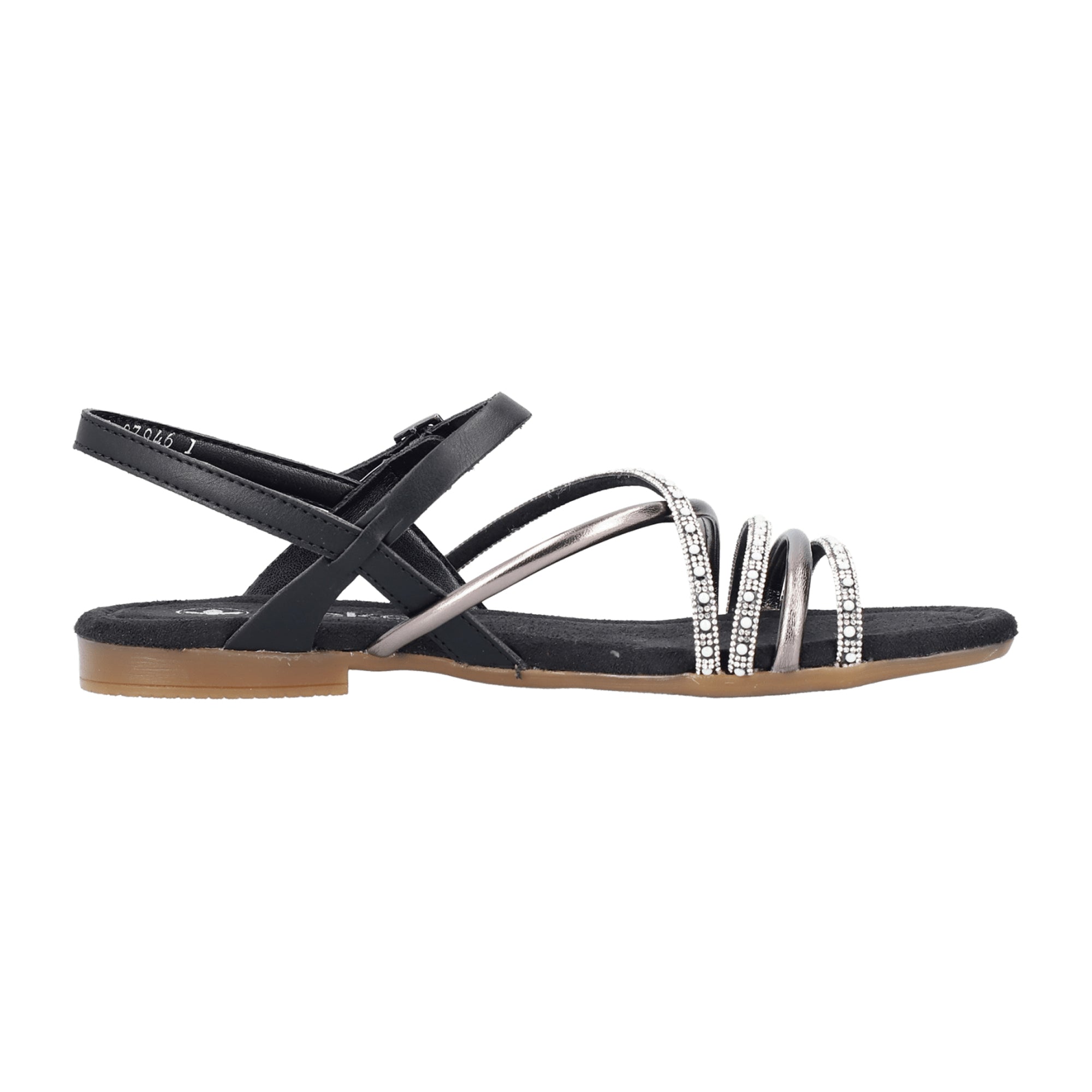 Rieker Women's Black Sandals Comfortable Flat Synthetic Upper and Sole