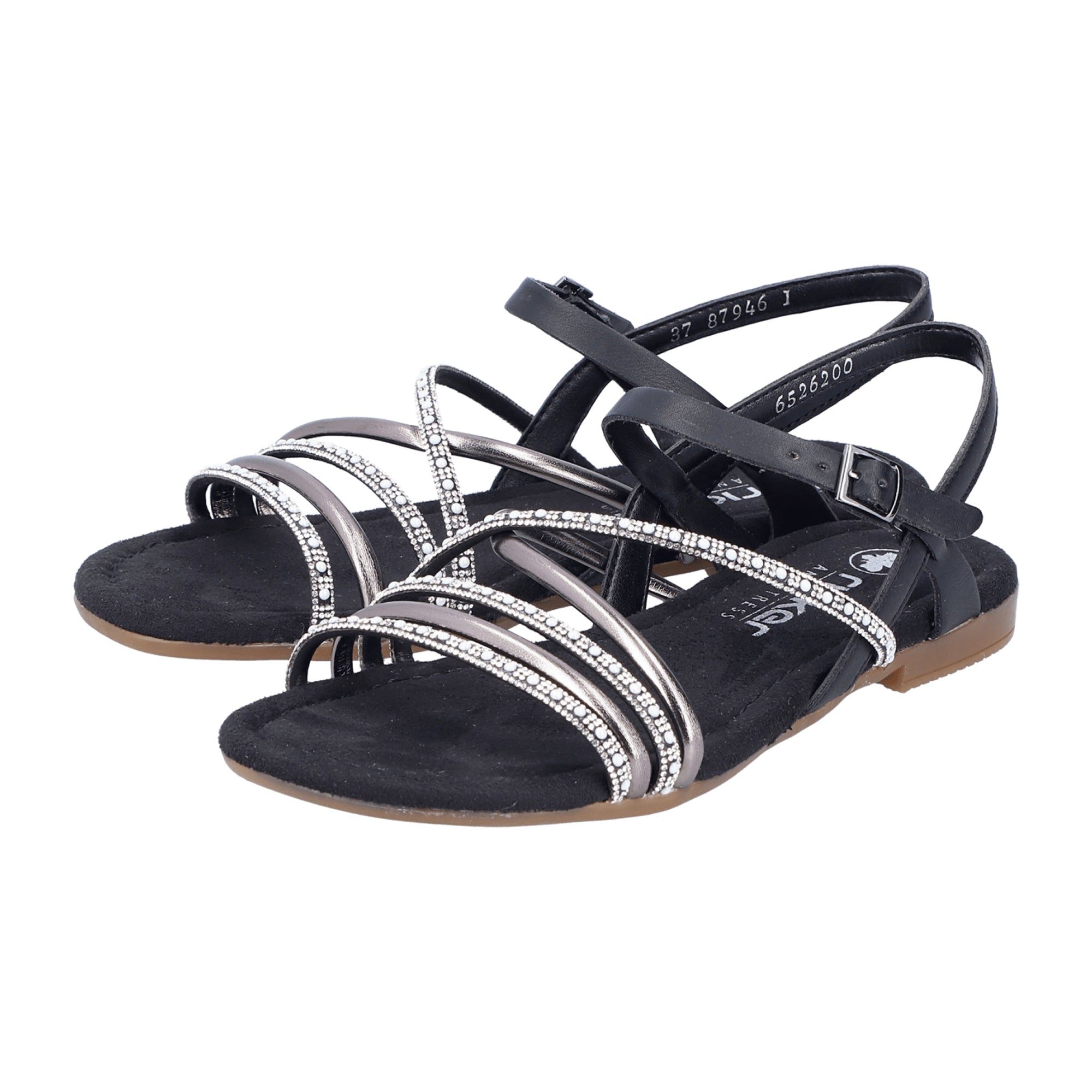 Rieker Women's Black Sandals Comfortable Flat Synthetic Upper and Sole
