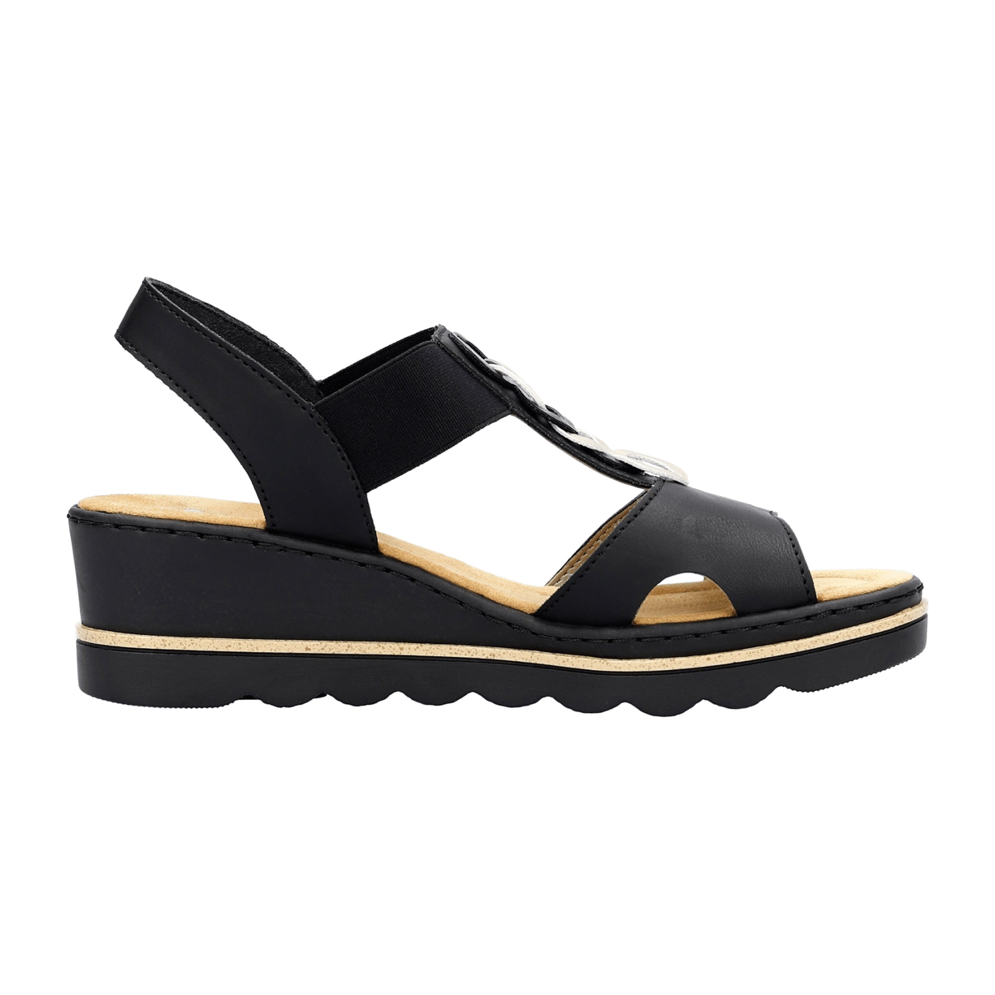 Rieker Women's Black Sandals with Wedge Heel and Open Toe