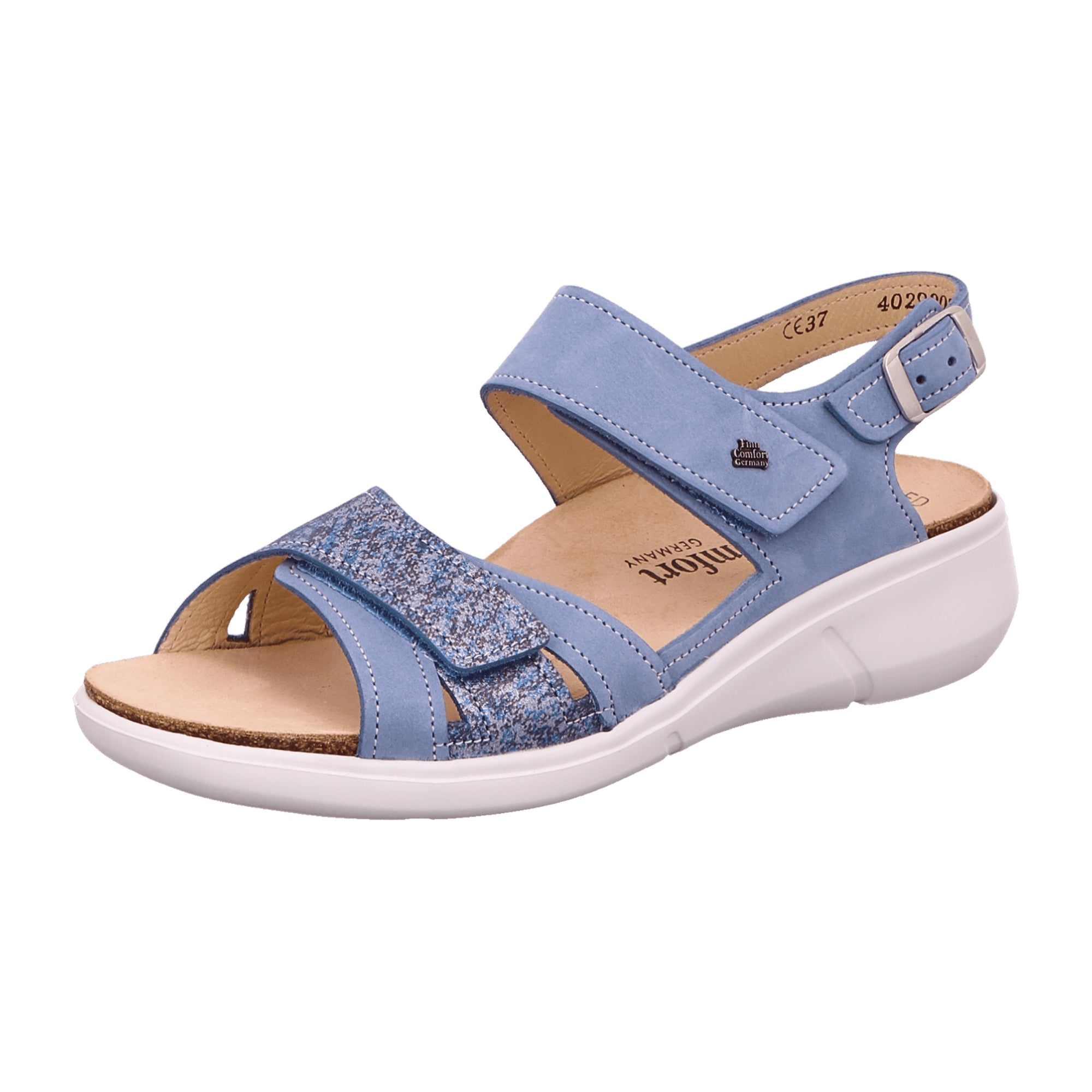Finn Comfort Nadi Women's Comfort Sandals - Blue/Jeans Style, Removable Leather Insole