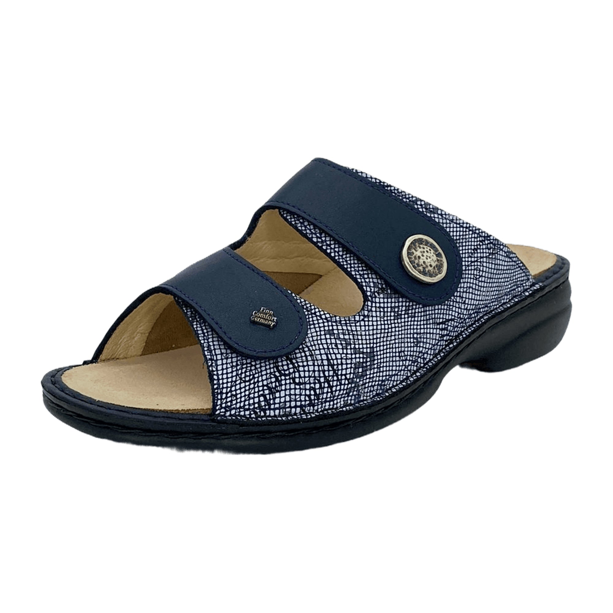 Finn Comfort Zeno Women's Comfort Sandal - Blue/Atlantic/Marine - Orthopedic Leather Slip-ons for Women with Stretch Insert for Hallux Valgus
