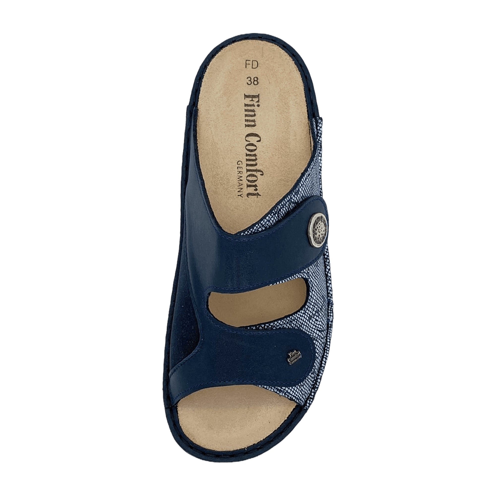 Finn Comfort Zeno Women's Comfort Sandal - Blue/Atlantic/Marine - Orthopedic Leather Slip-ons for Women with Stretch Insert for Hallux Valgus