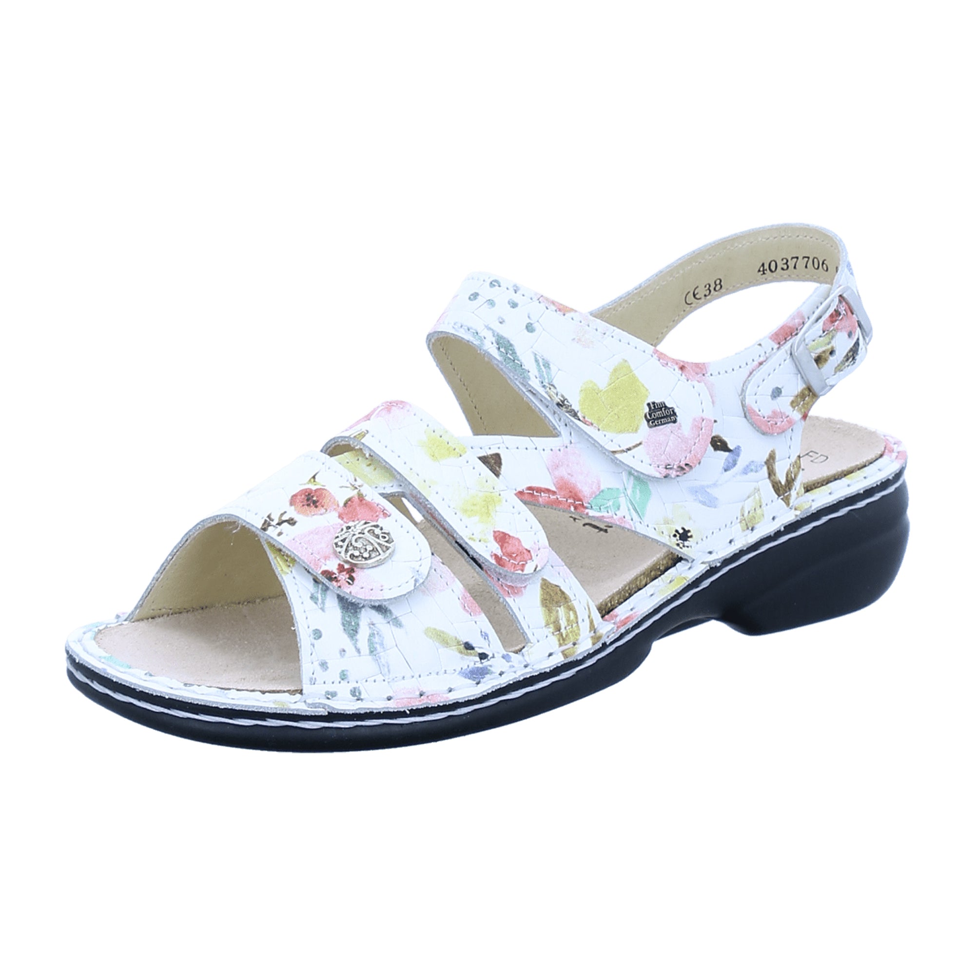 Finn Comfort Gomera Multicolor Flower Sandals - Adjustable Straps, High Comfort Leather Footwear for Women