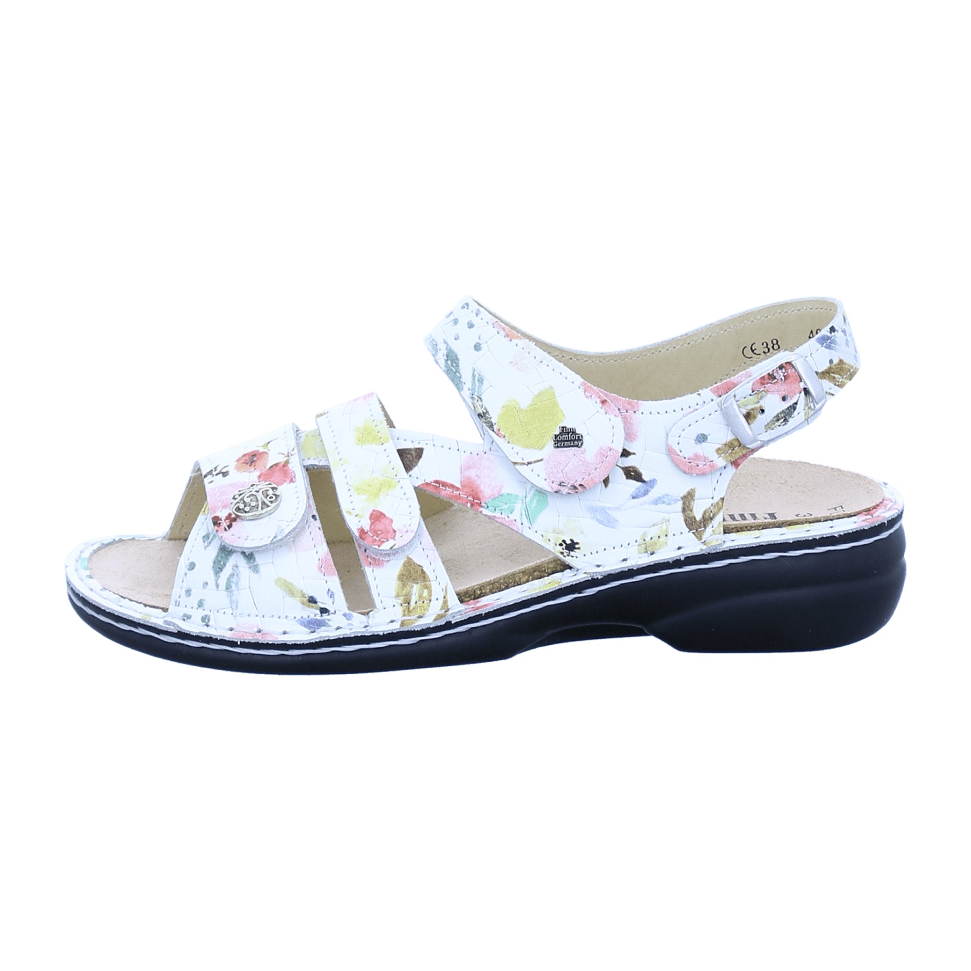 Finn Comfort Gomera Multicolor Flower Sandals - Adjustable Straps, High Comfort Leather Footwear for Women