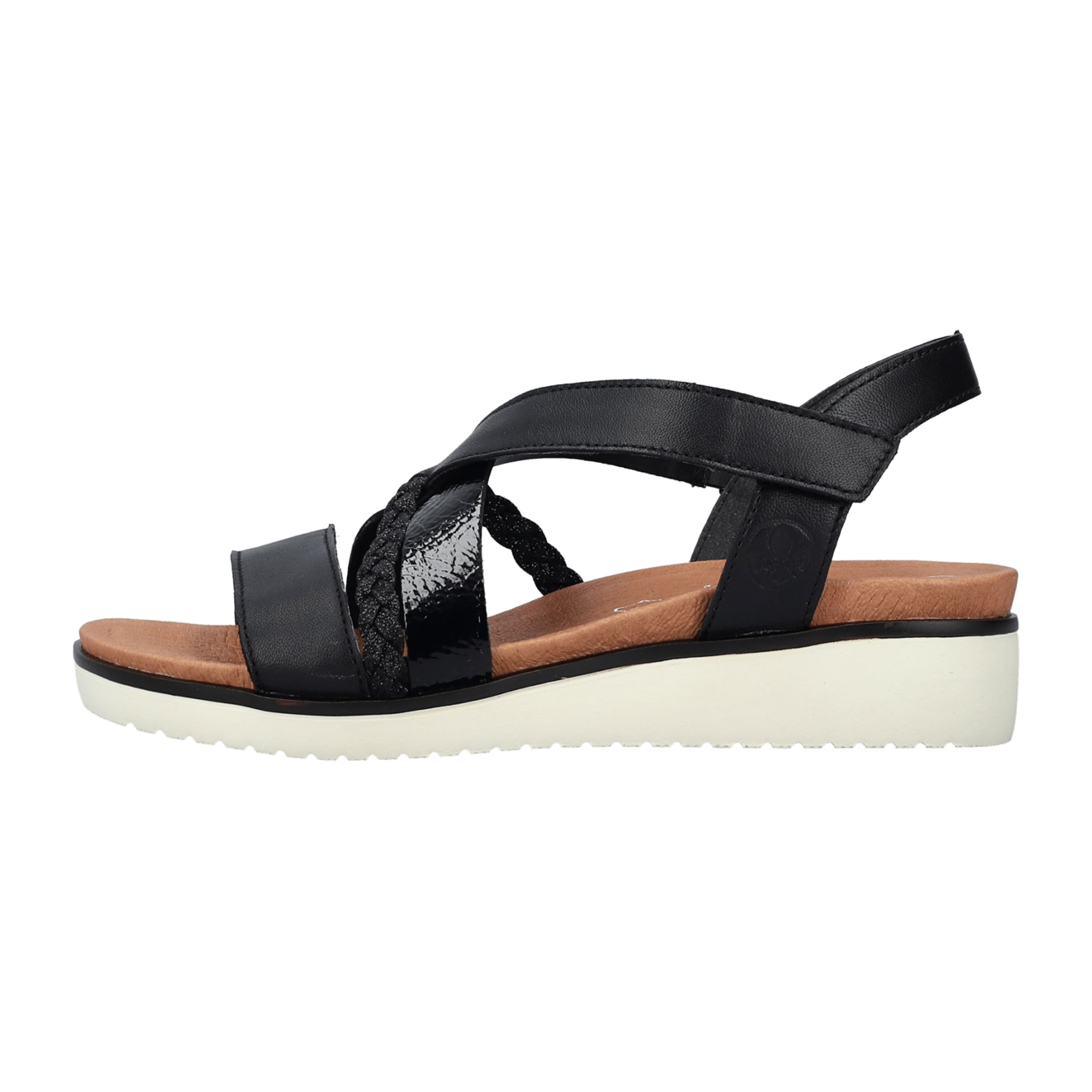 Rieker Women's Black Sandals V3773-00 Leather Mix with Velcro Closure