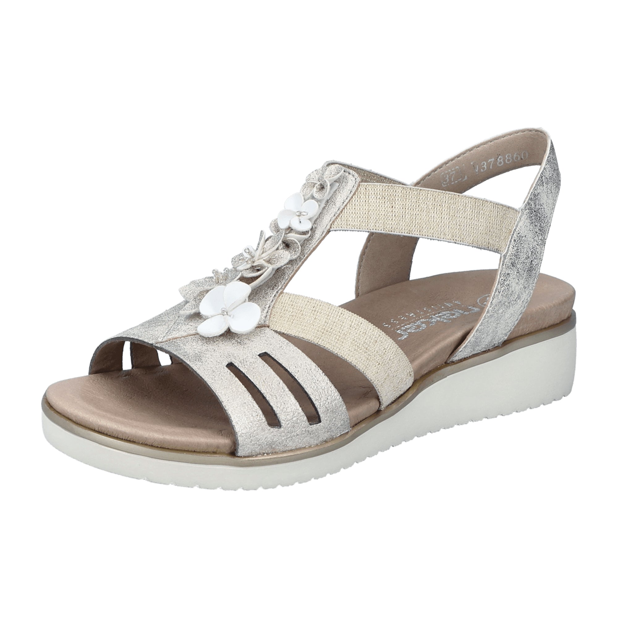 Rieker Beige Women's Wedge Sandals V3788-60 Faux Leather Comfortable Fit