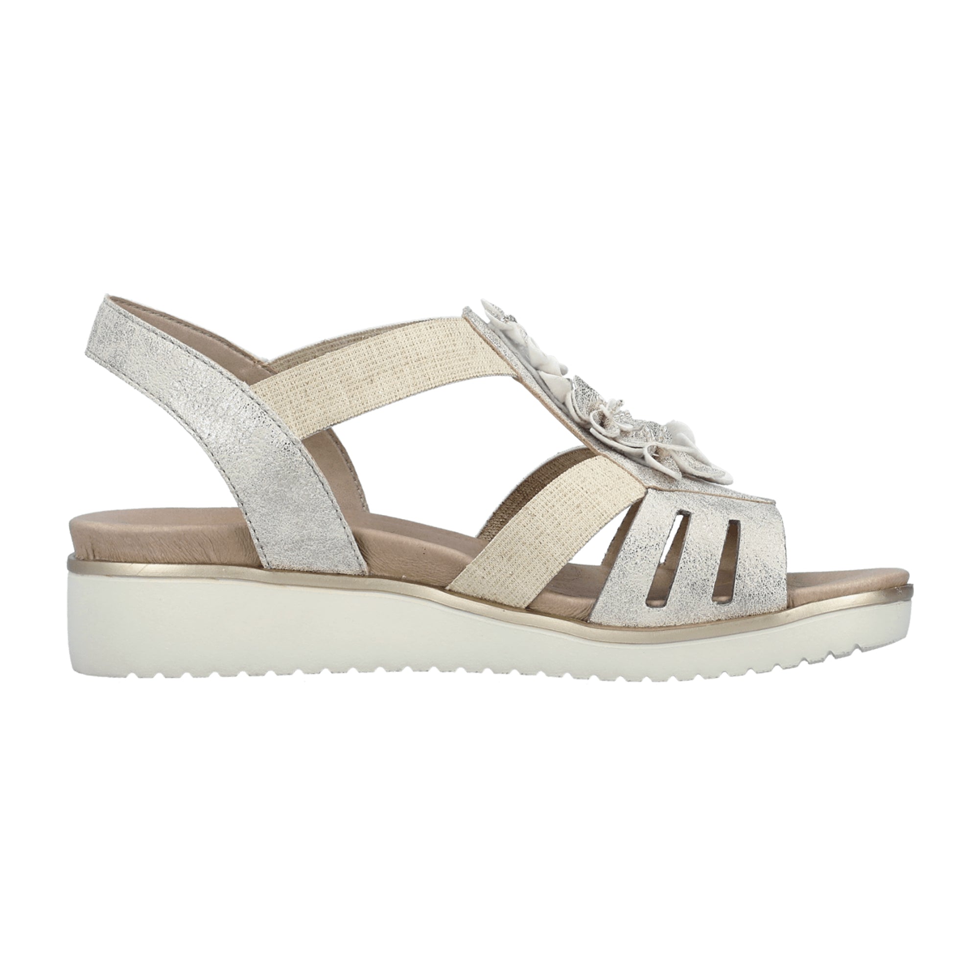 Rieker Beige Women's Wedge Sandals V3788-60 Faux Leather Comfortable Fit