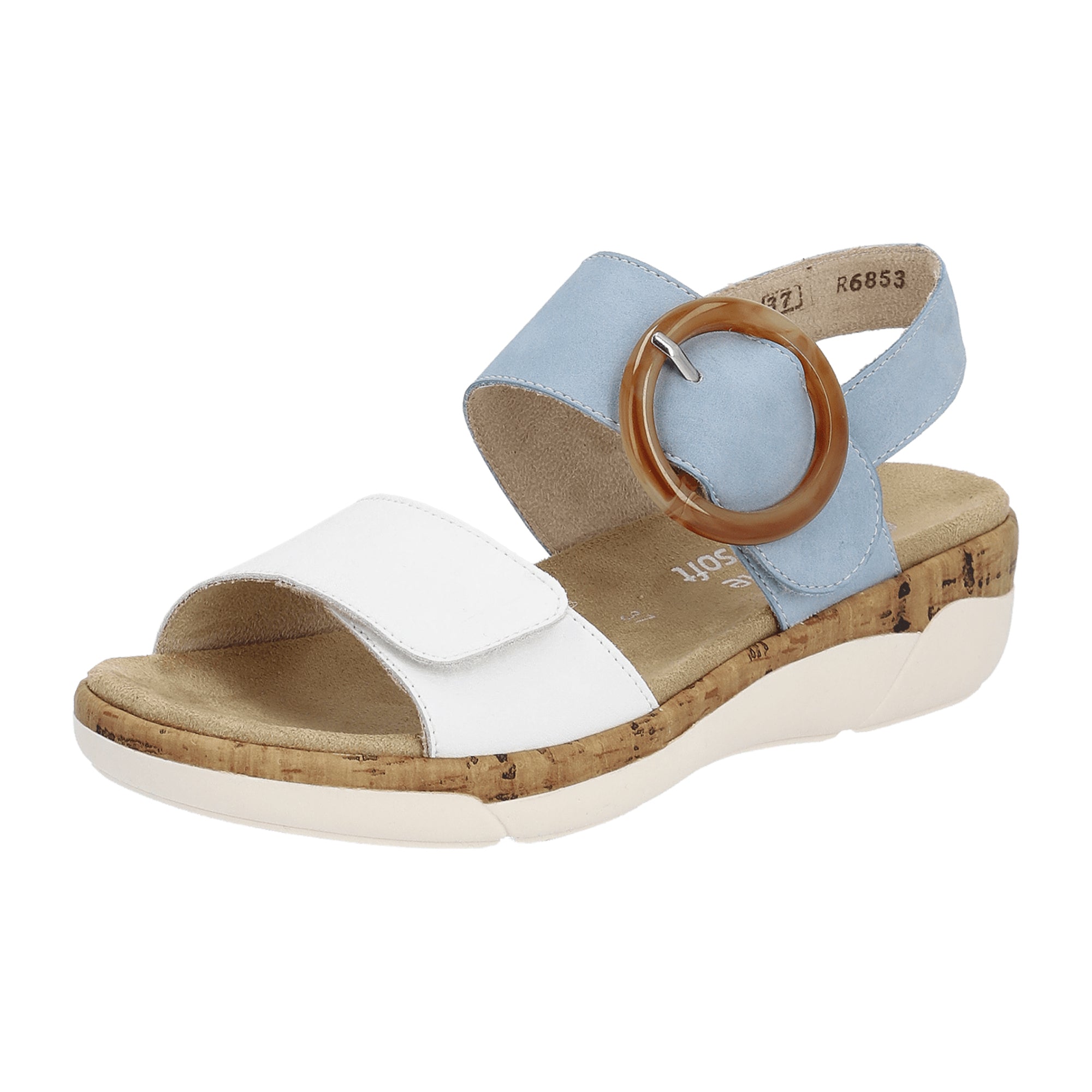 Remonte Women's Blue Leather Sandals with Flat Heel and Textile Lining