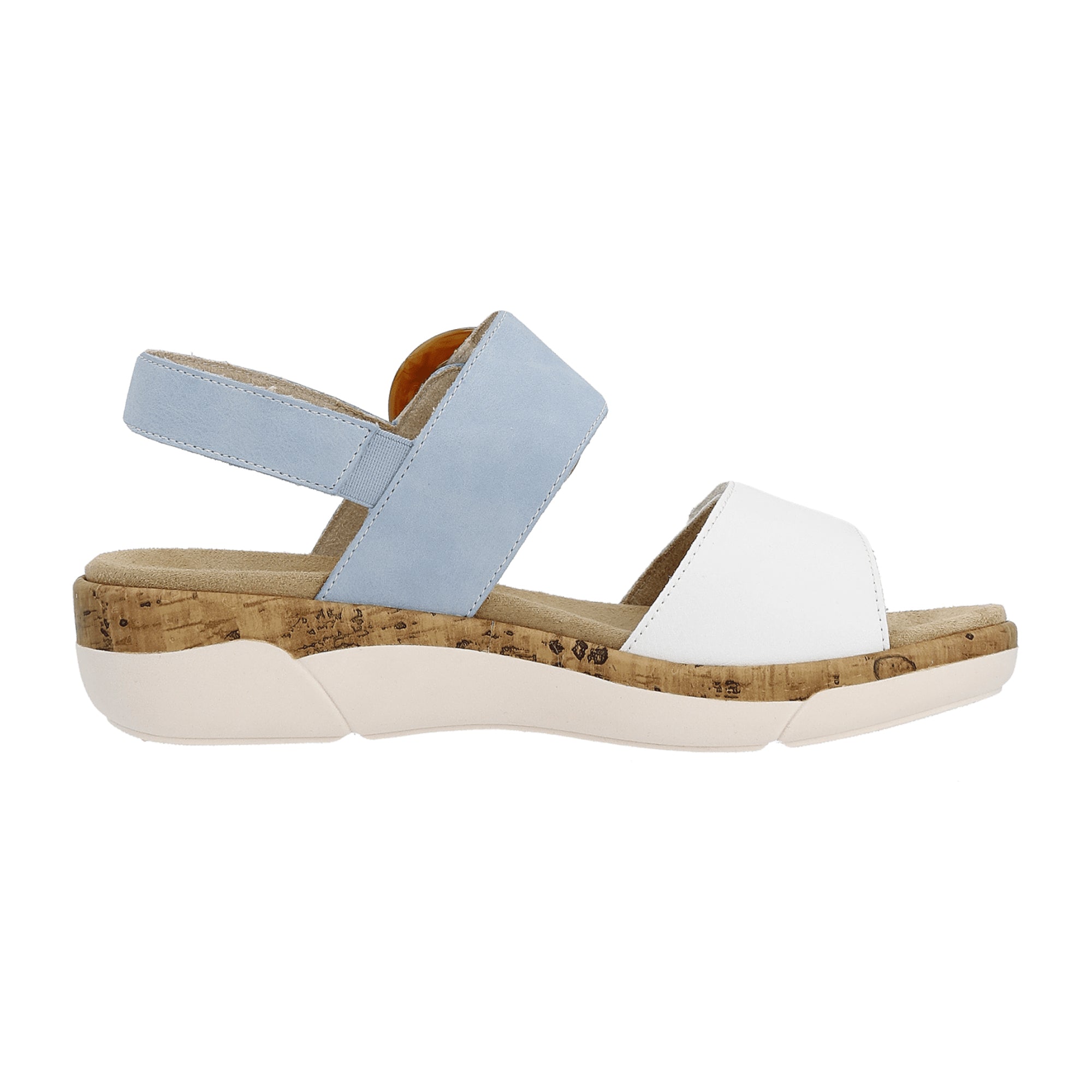 Remonte Women's Blue Leather Sandals with Flat Heel and Textile Lining