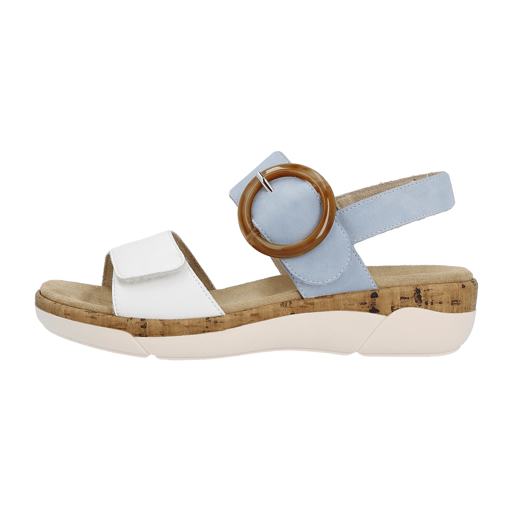 Remonte Women's Blue Leather Sandals with Flat Heel and Textile Lining