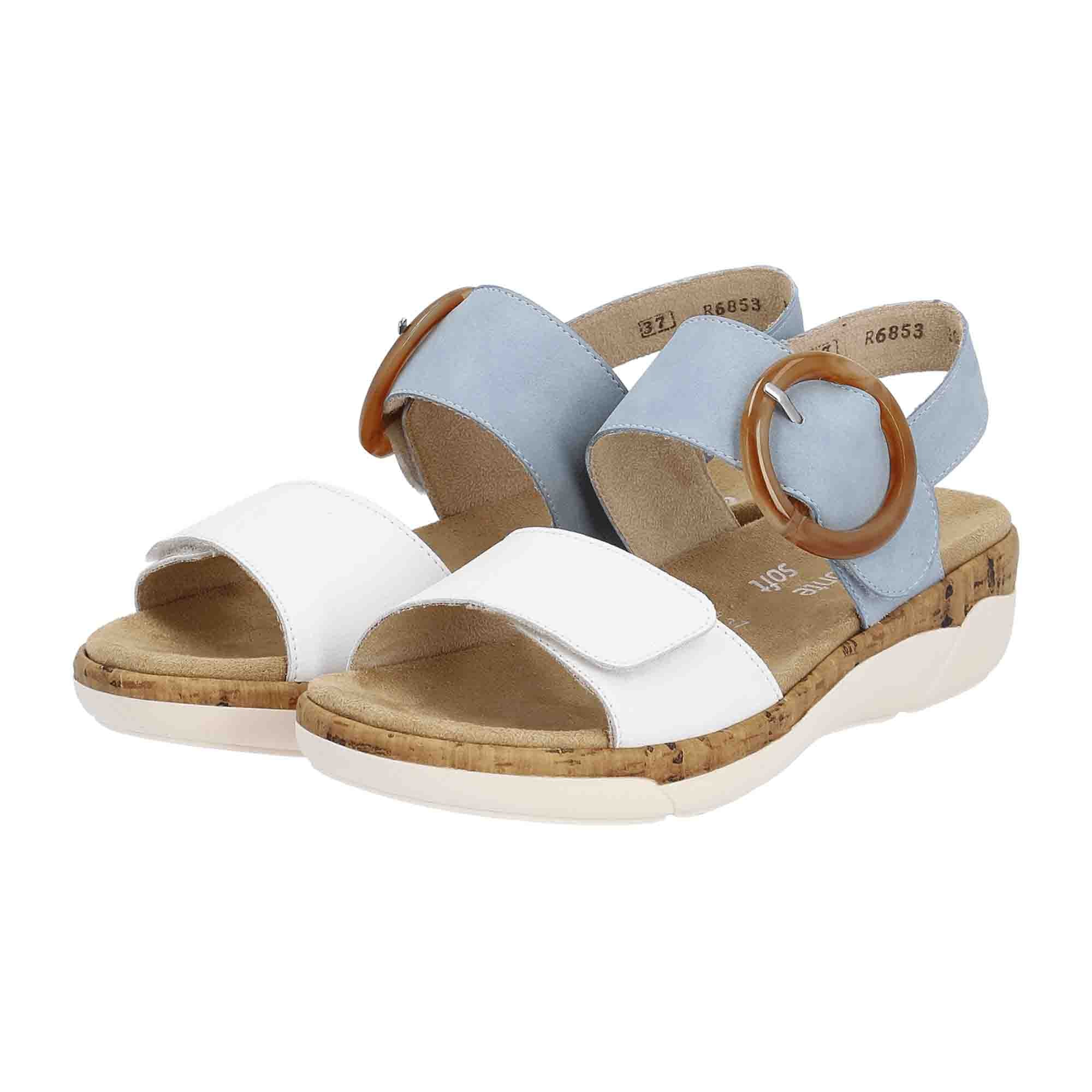 Remonte Women's Blue Leather Sandals with Flat Heel and Textile Lining
