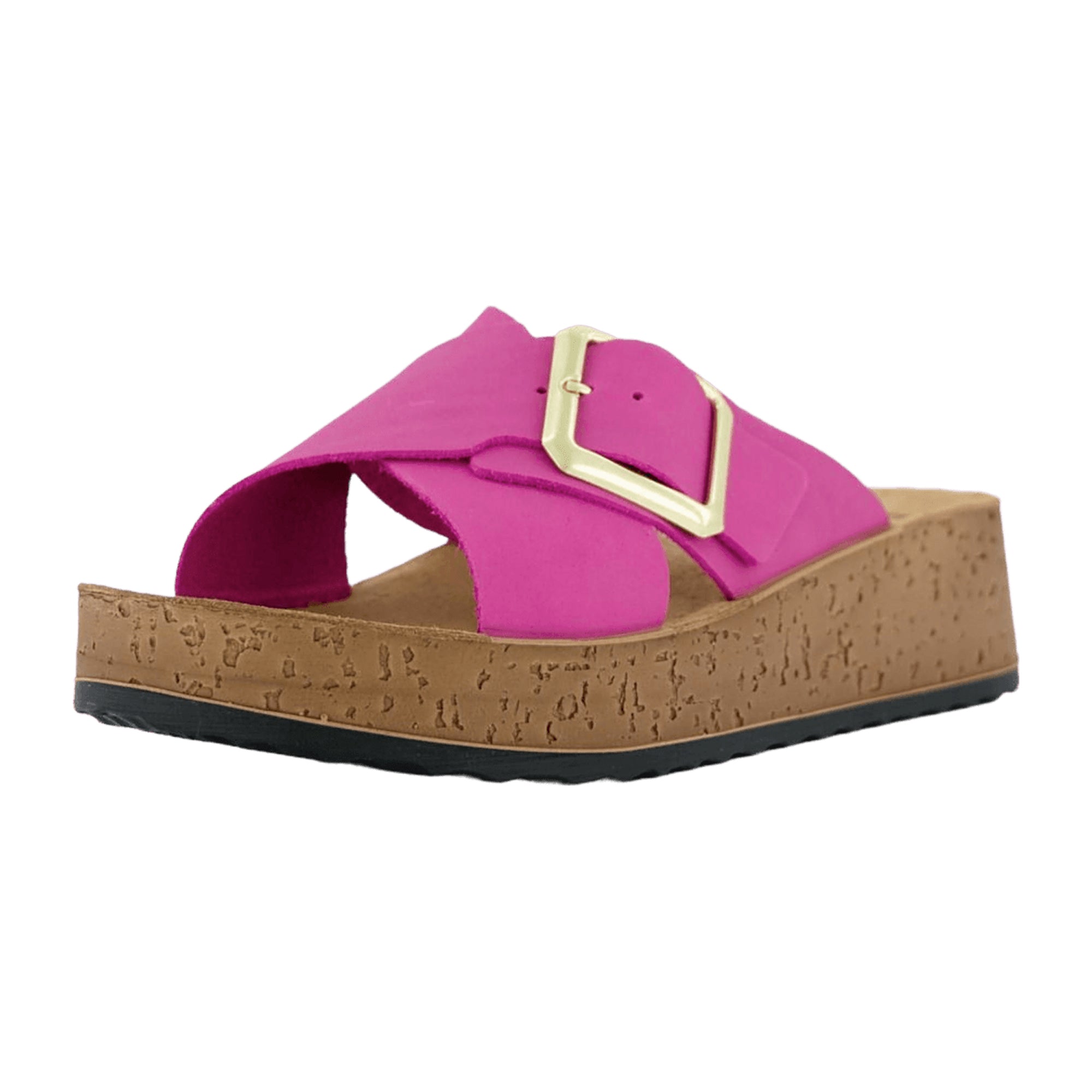 Rohde Cortona Women's Pink Nubuck Leather Sandals with Buckle and Wedge Heel