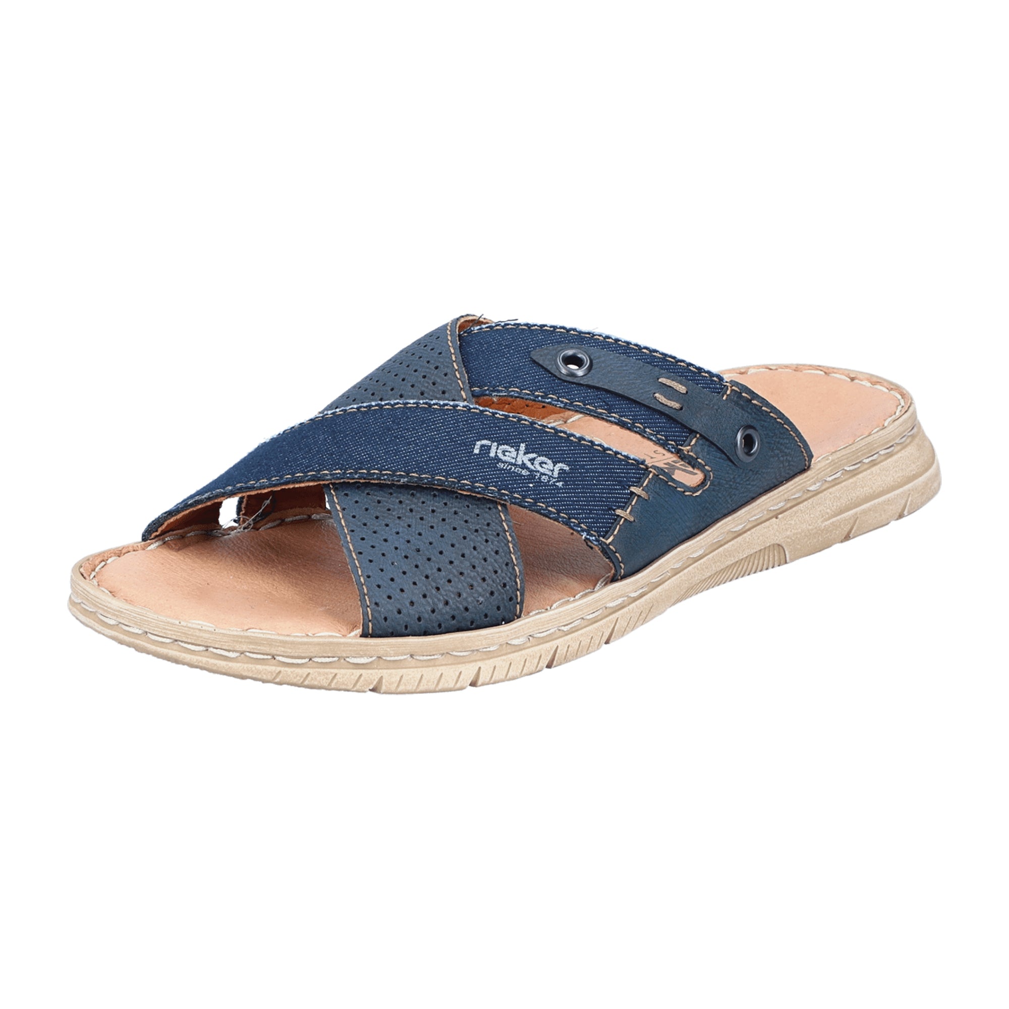 Rieker Men's Blue Sandals Comfortable Flat Sole Synthetic Material