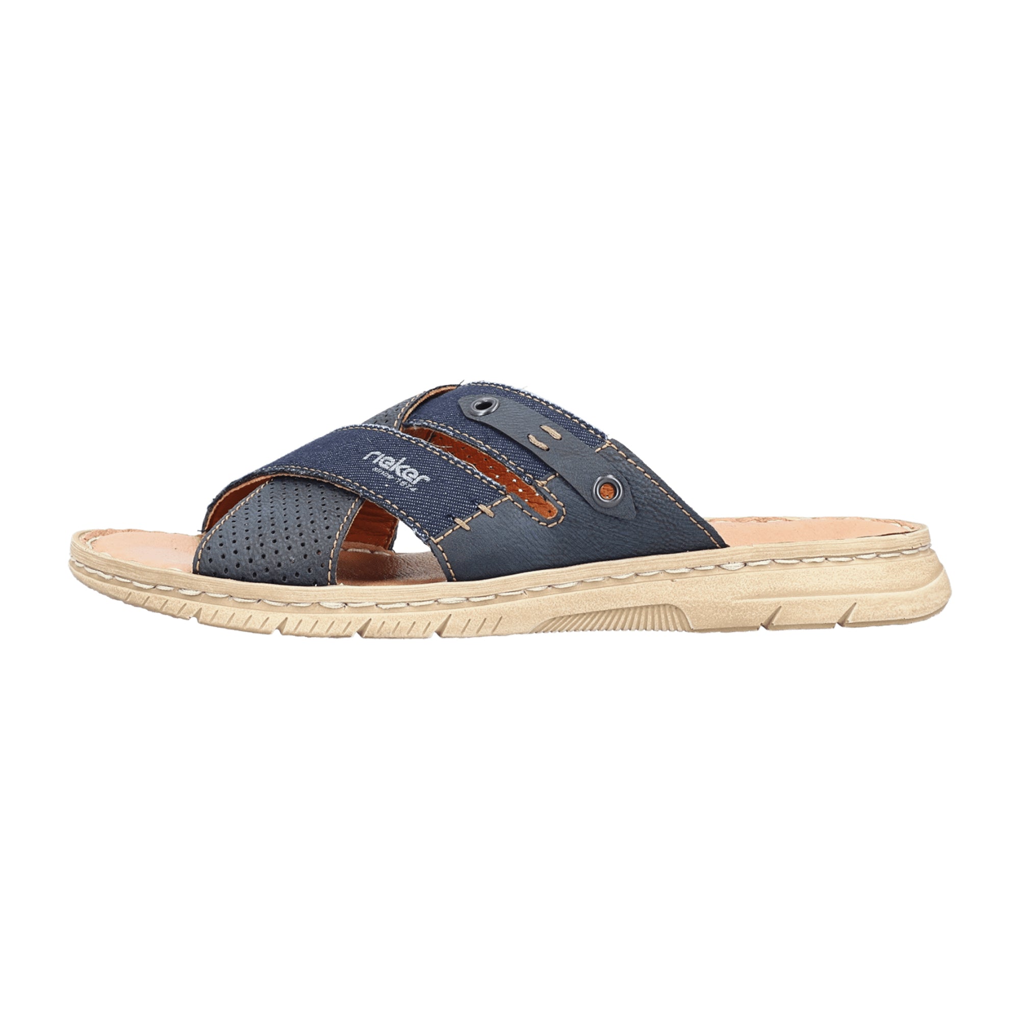 Rieker Men's Blue Sandals Comfortable Flat Sole Synthetic Material