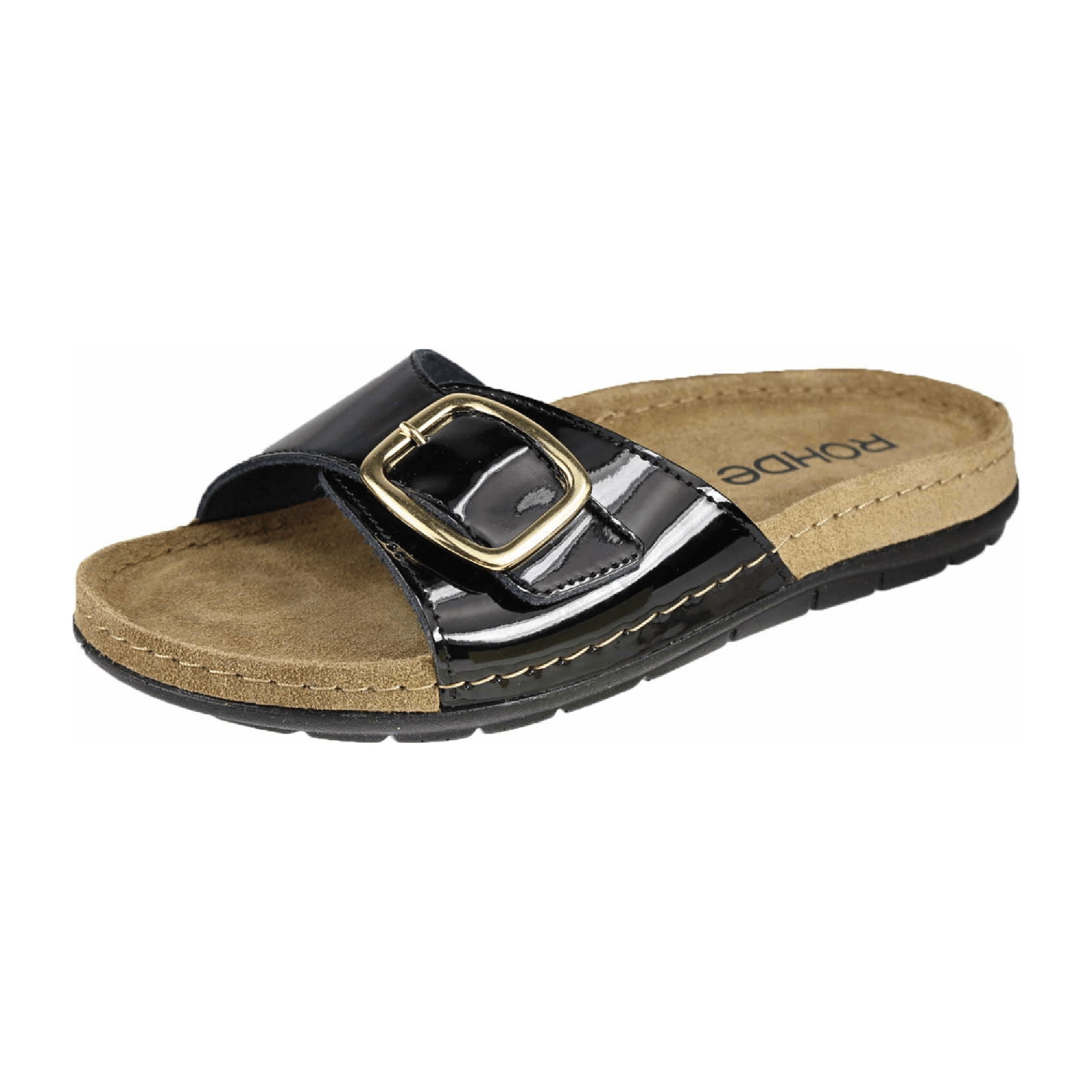 Rohde Women's Black Flat Sandals with Buckle Synthetic Textile Upper