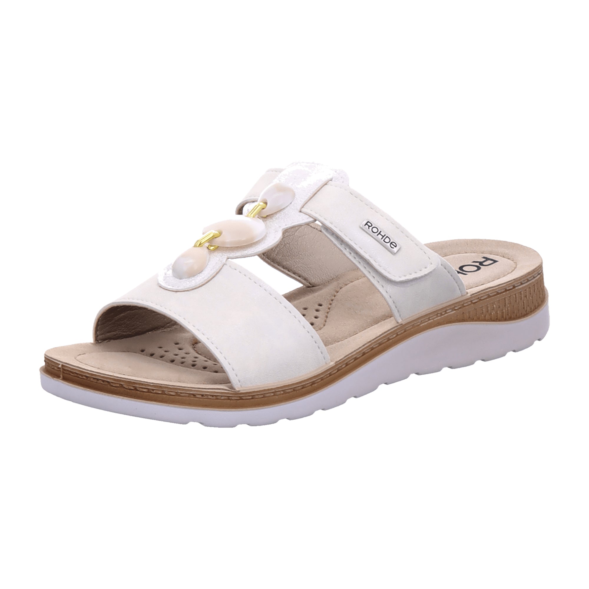 Rohde Comfortable Women's White Leather Slip-On Sandals with Velcro Straps