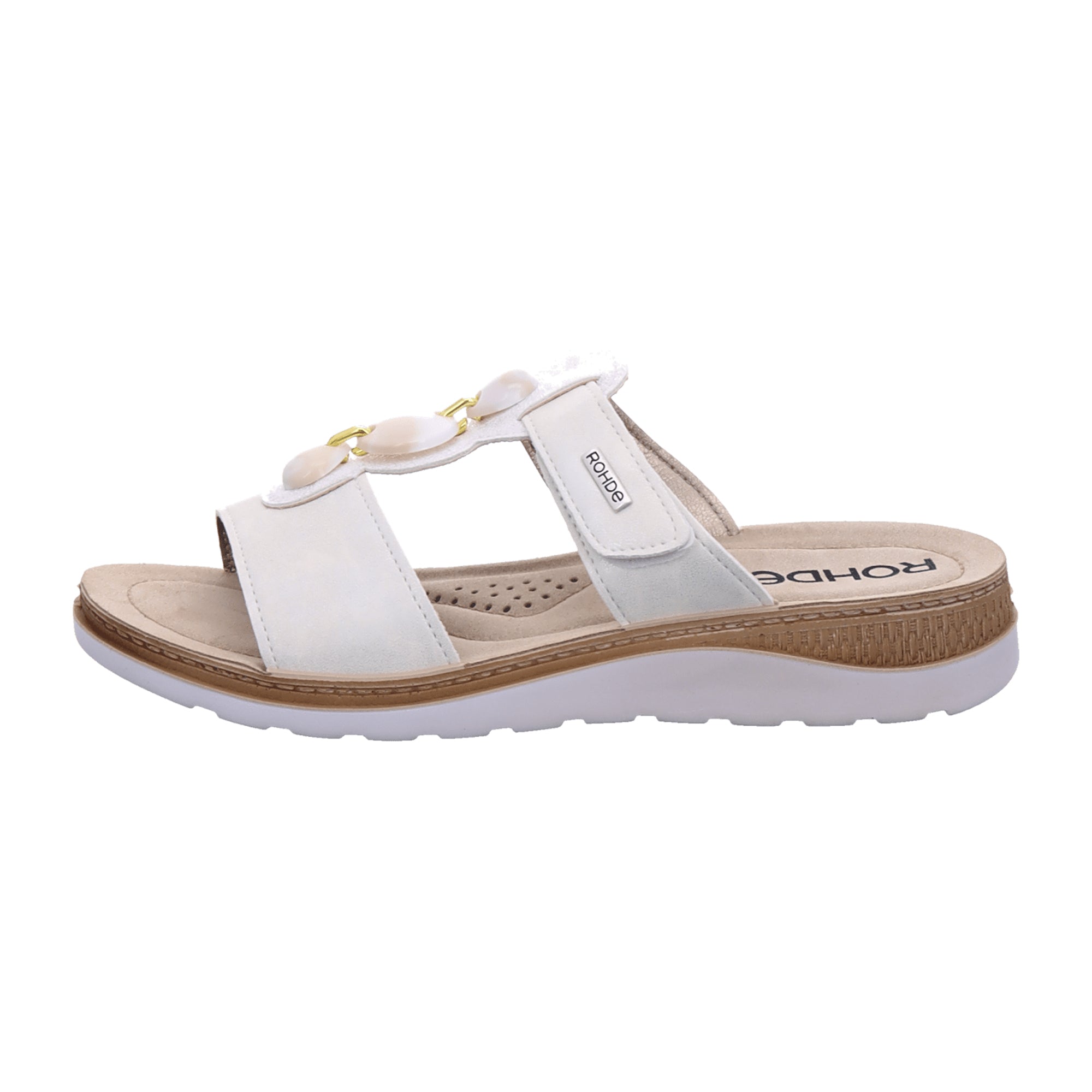Rohde Comfortable Women's White Leather Slip-On Sandals with Velcro Straps