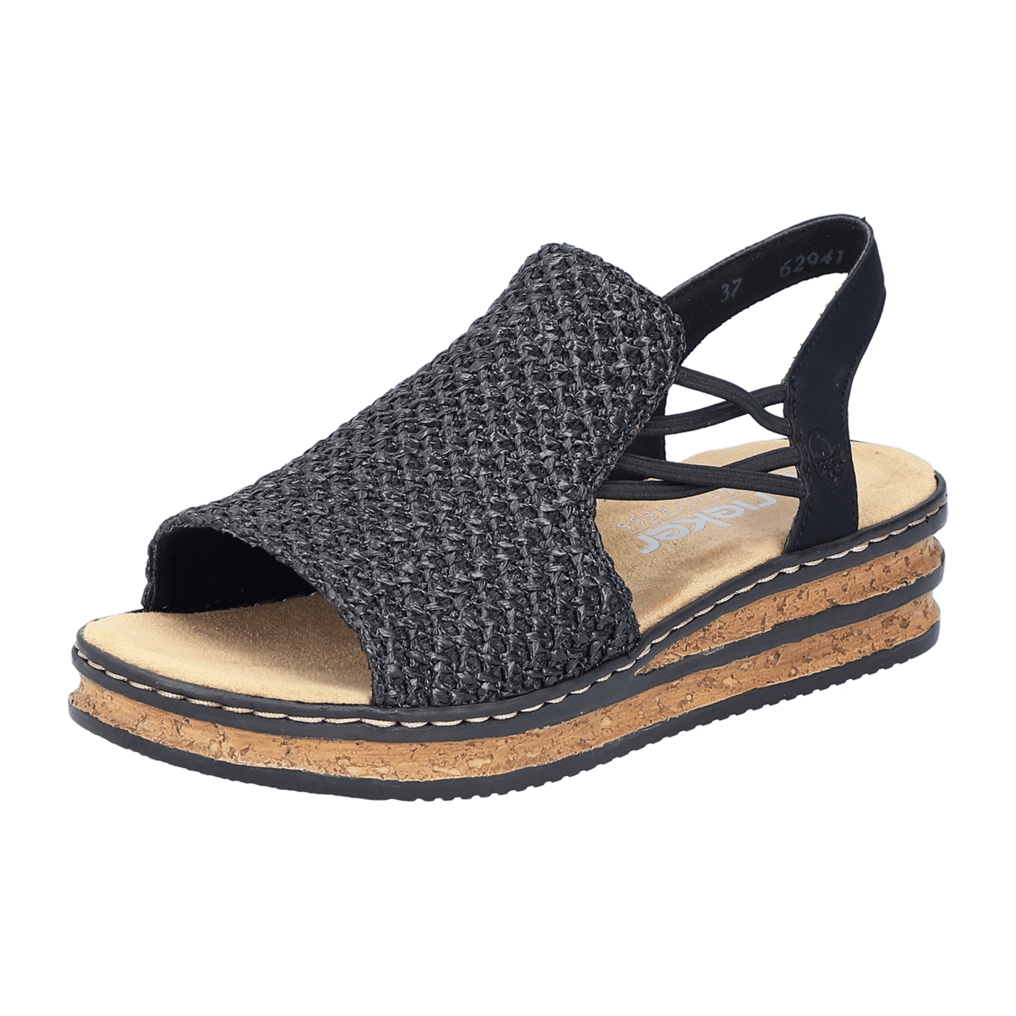 Rieker Women's Black Wedge Shoes Textile Upper Narrow Fit Comfortable