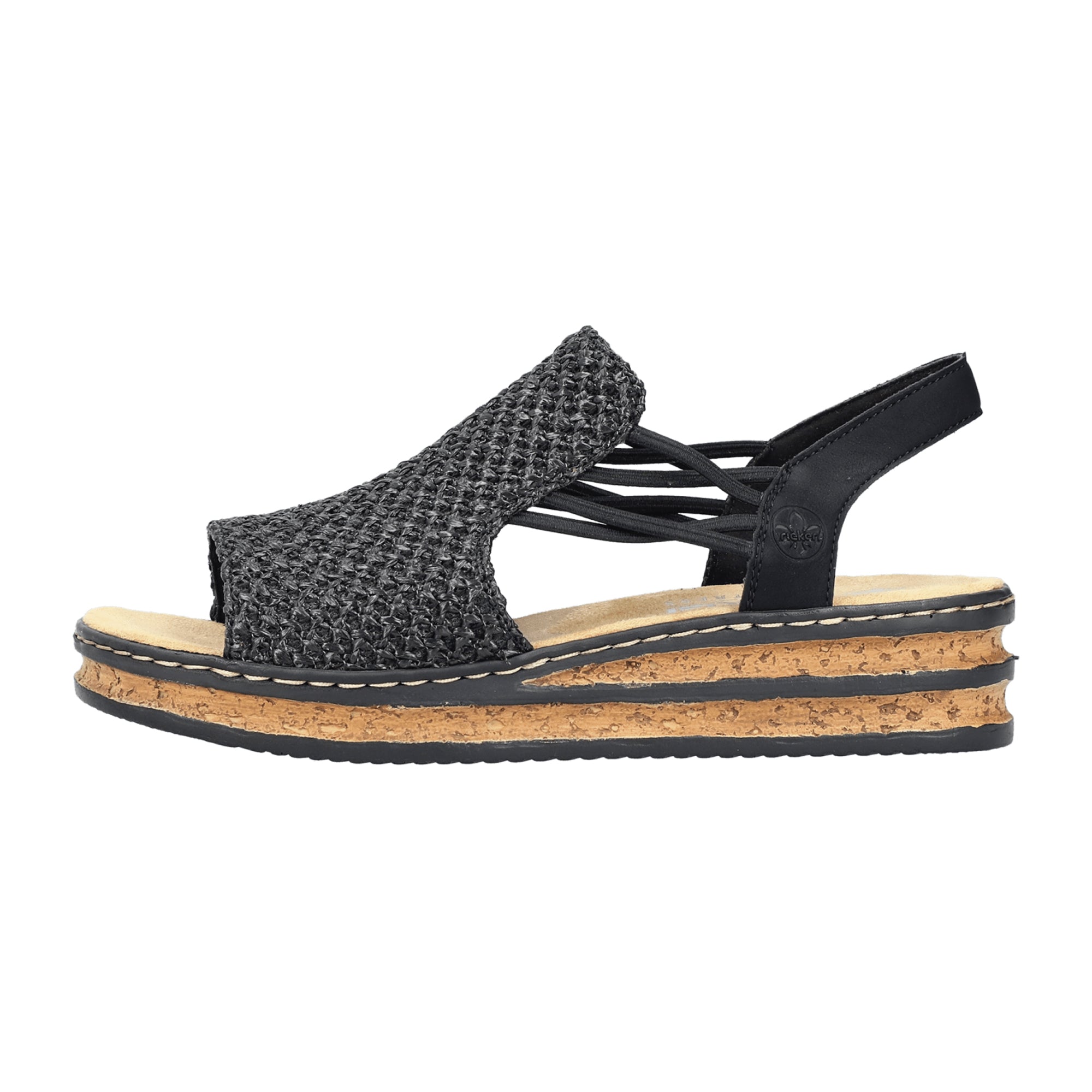 Rieker Women's Black Wedge Shoes Textile Upper Narrow Fit Comfortable