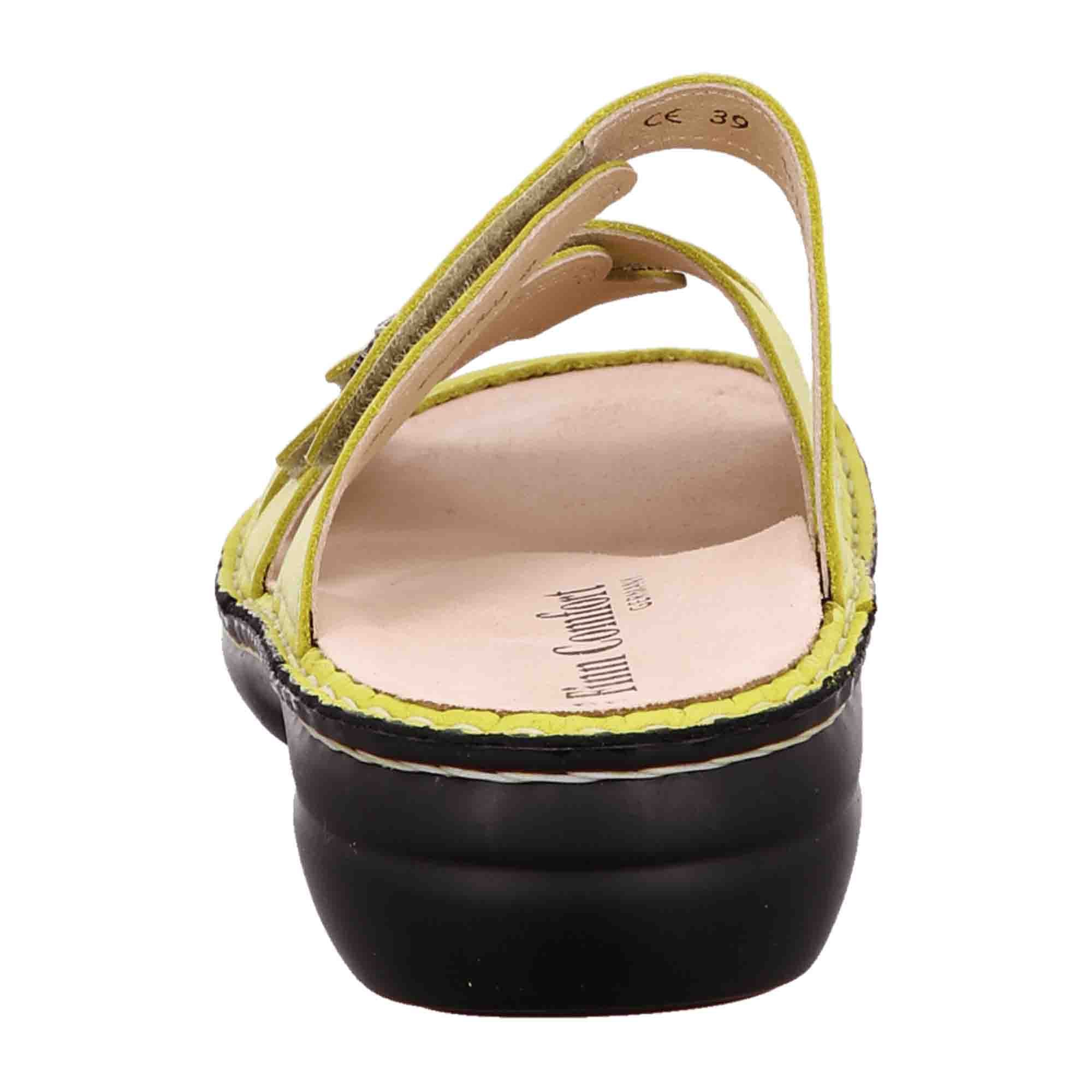 Finn Comfort Ventura-Soft Women's Slide Sandals - Lime Green Leather with Handmade Details and Soft Footbed