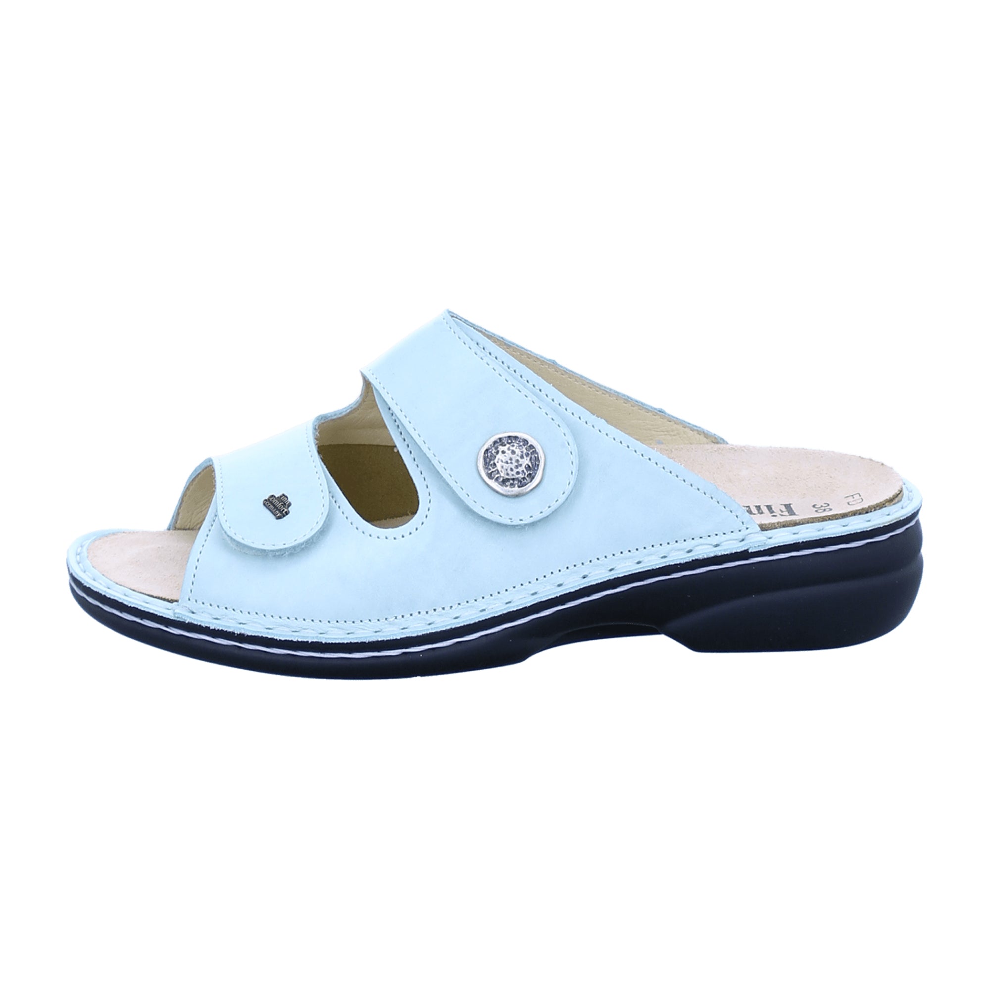 Finn Comfort Zeno Women's Slides - Mint/Icegreen, Comfortable Green Leather Sandals with Adjustable Straps