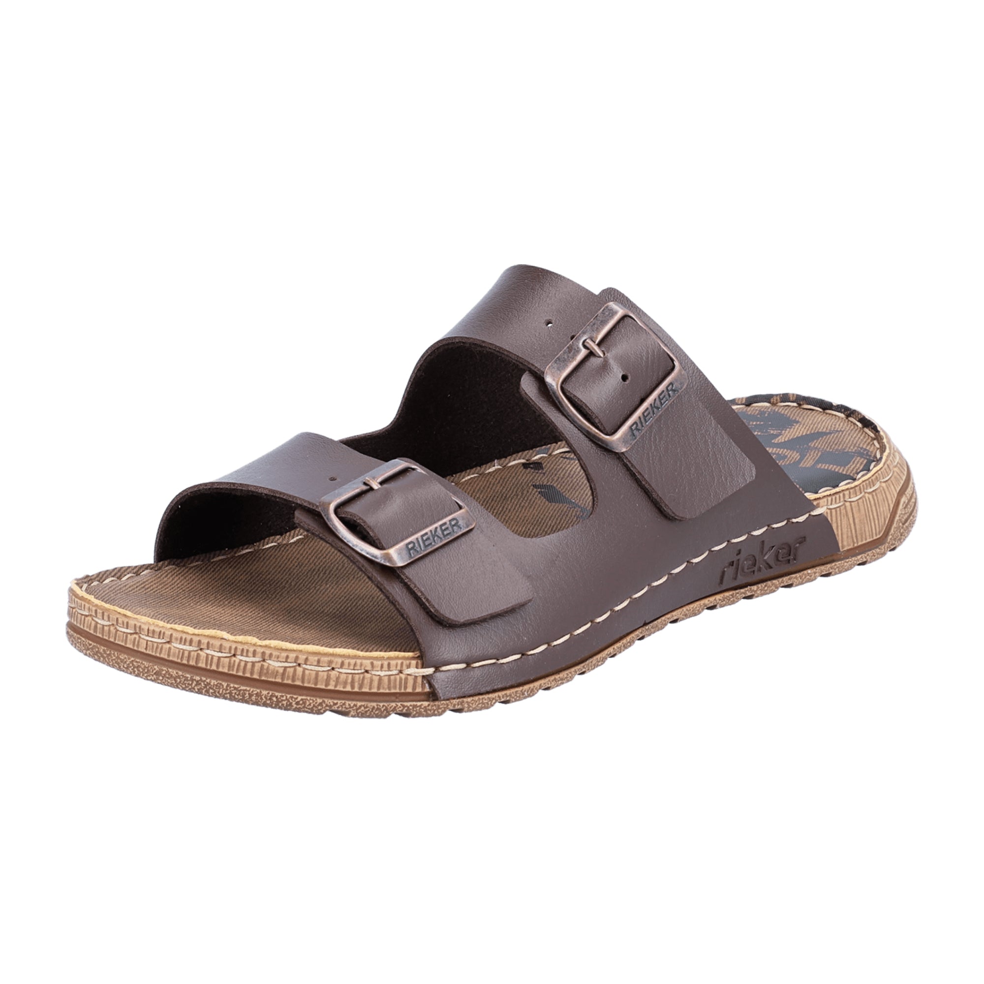Rieker Men's Brown Sandals Comfortable Flat Faux Leather Summer Footwear