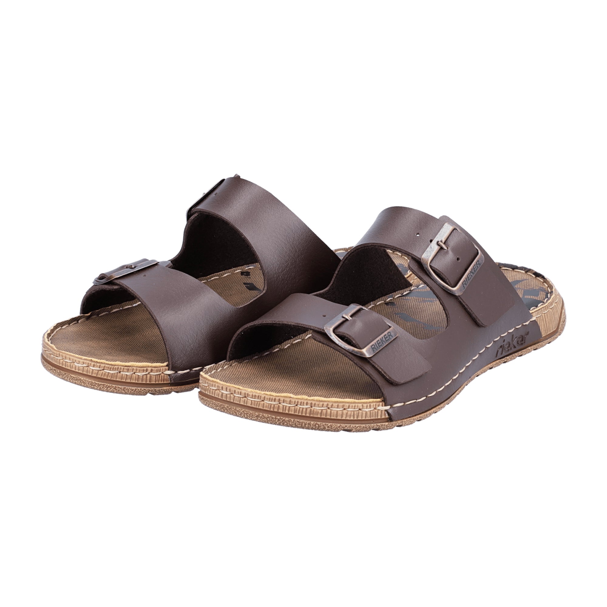 Rieker Men's Brown Sandals Comfortable Flat Faux Leather Summer Footwear