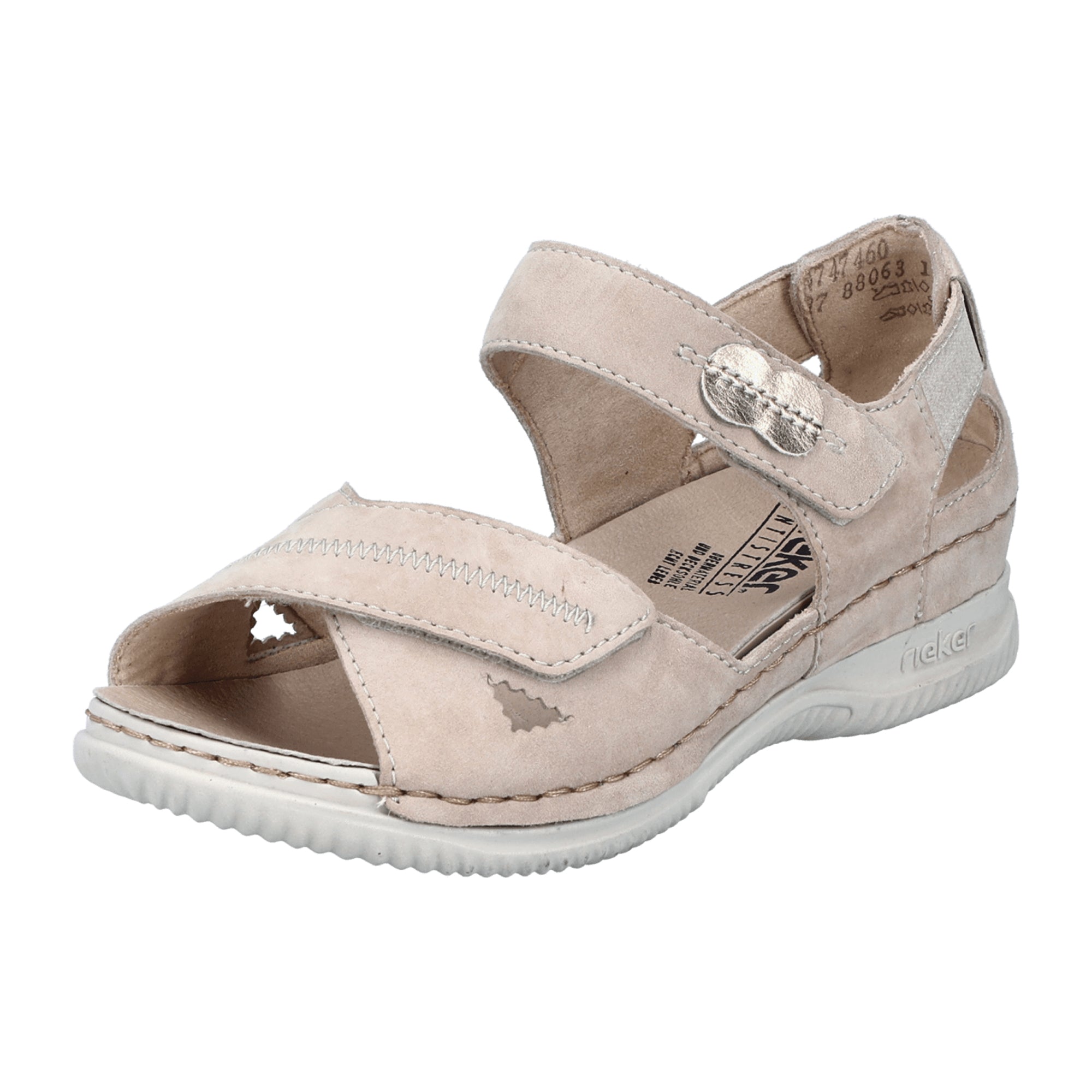 Rieker Beige Women's Sandals with Velcro Strap and Flat Heel