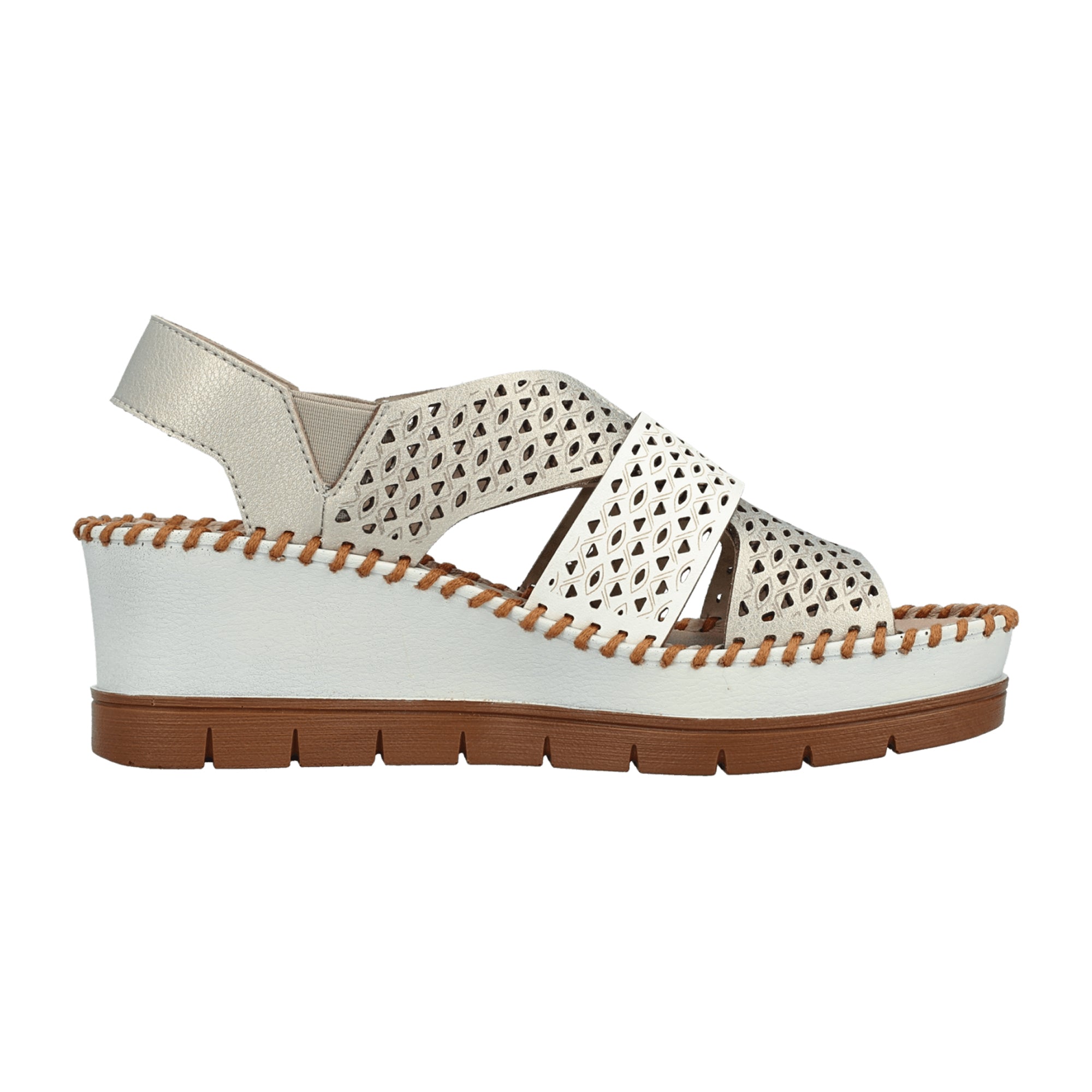 Rieker 60365 Women's Silver Leather Wedge Heel Shoes