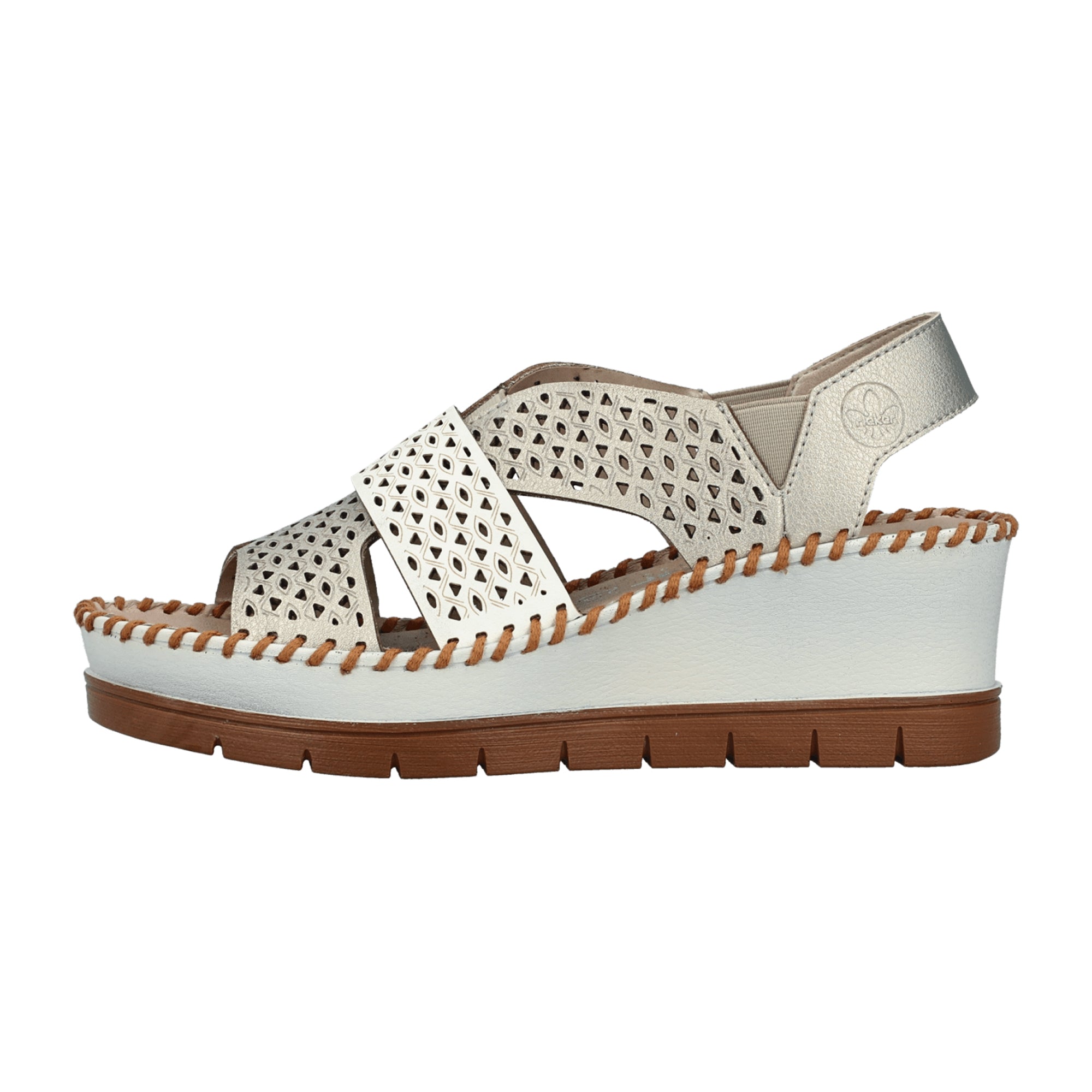 Rieker 60365 Women's Silver Leather Wedge Heel Shoes